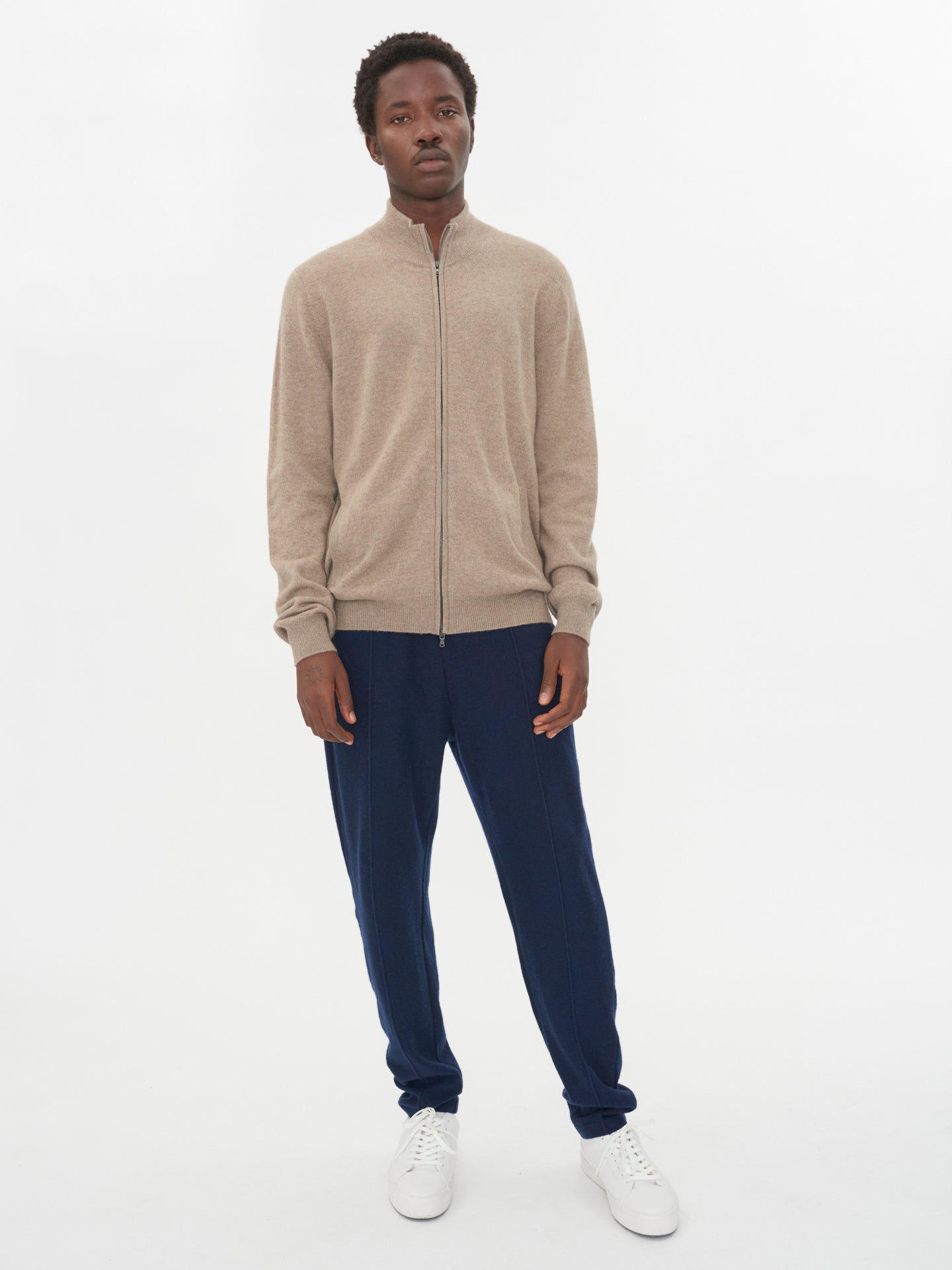 Cardigan à col montant en Cachemire pour hommes Taupe - Gobi Cashmere