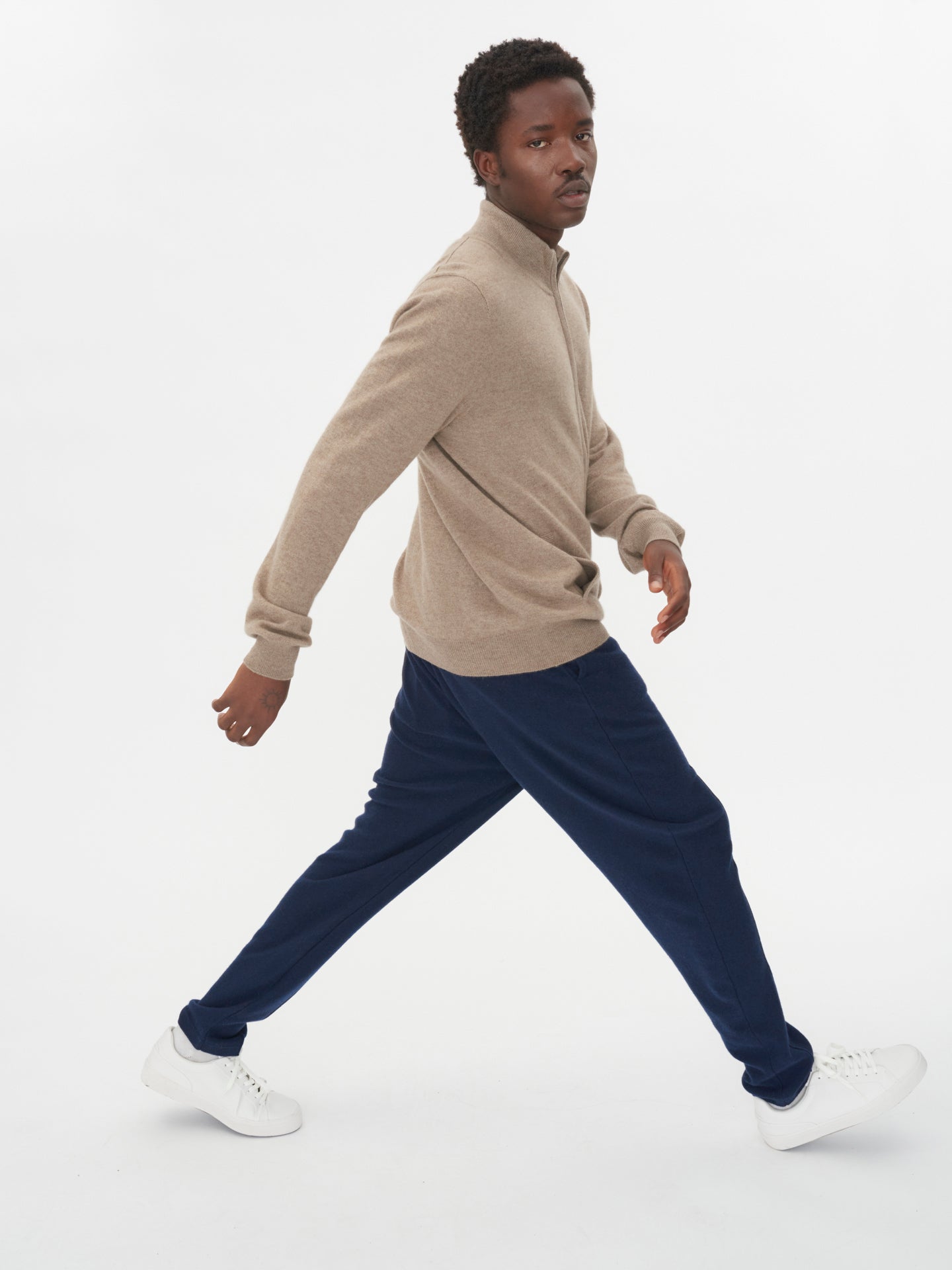 Cardigan à col montant en Cachemire pour hommes Taupe - Gobi Cashmere