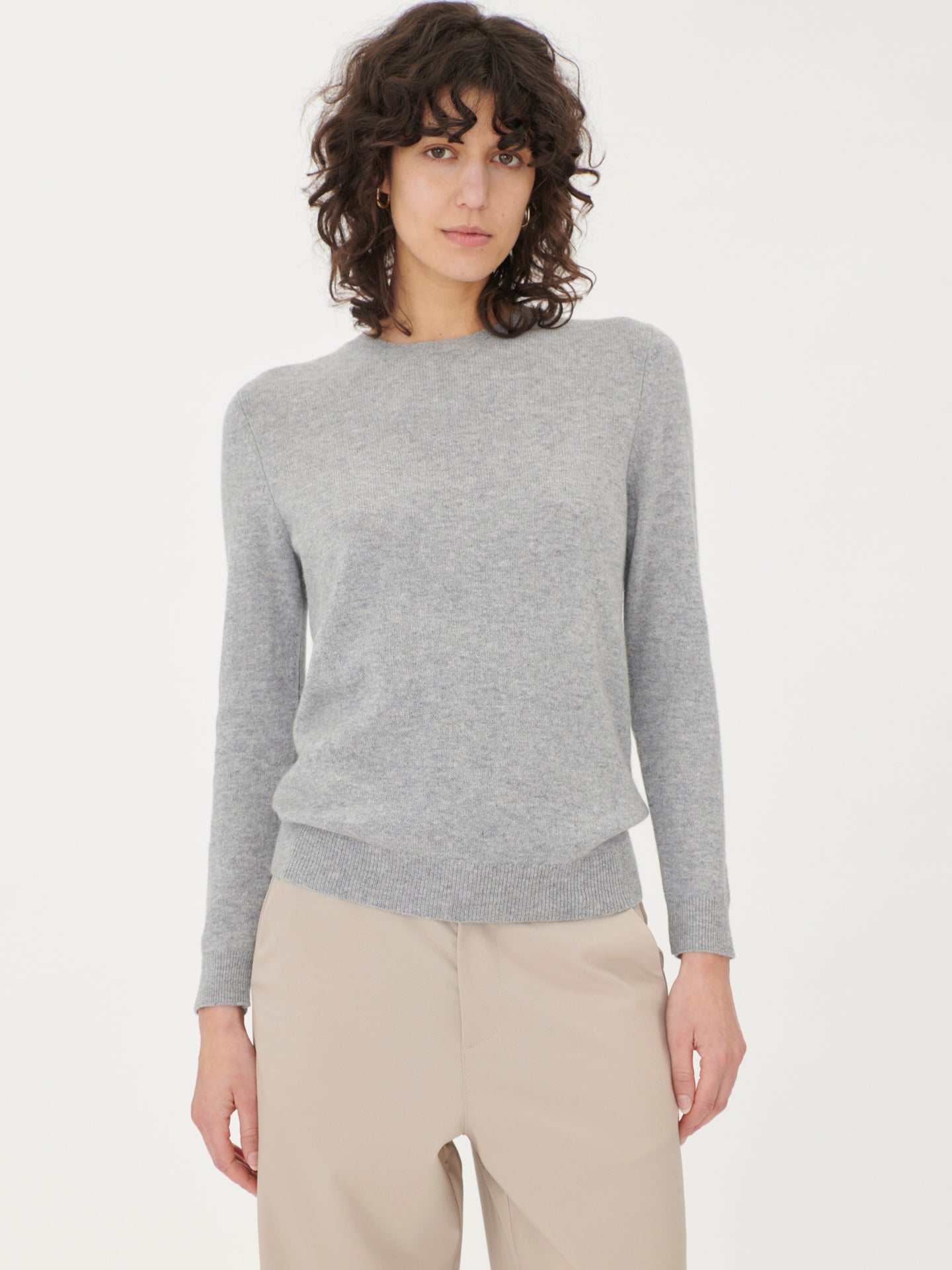Cachemire léger pour femme Poids Basique Col Rond Gris - Gobi Cashmere
