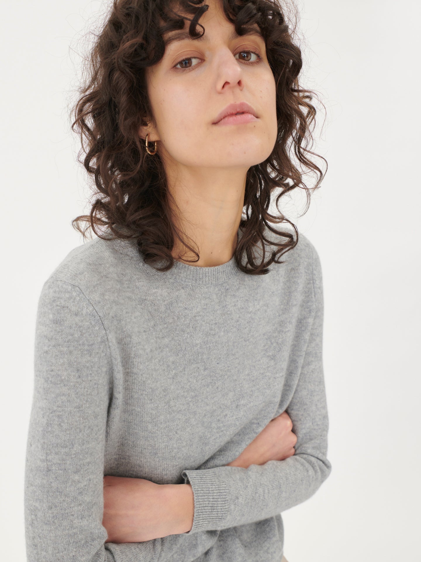 Cachemire léger pour femme Poids Basique Col Rond Gris - Gobi Cashmere