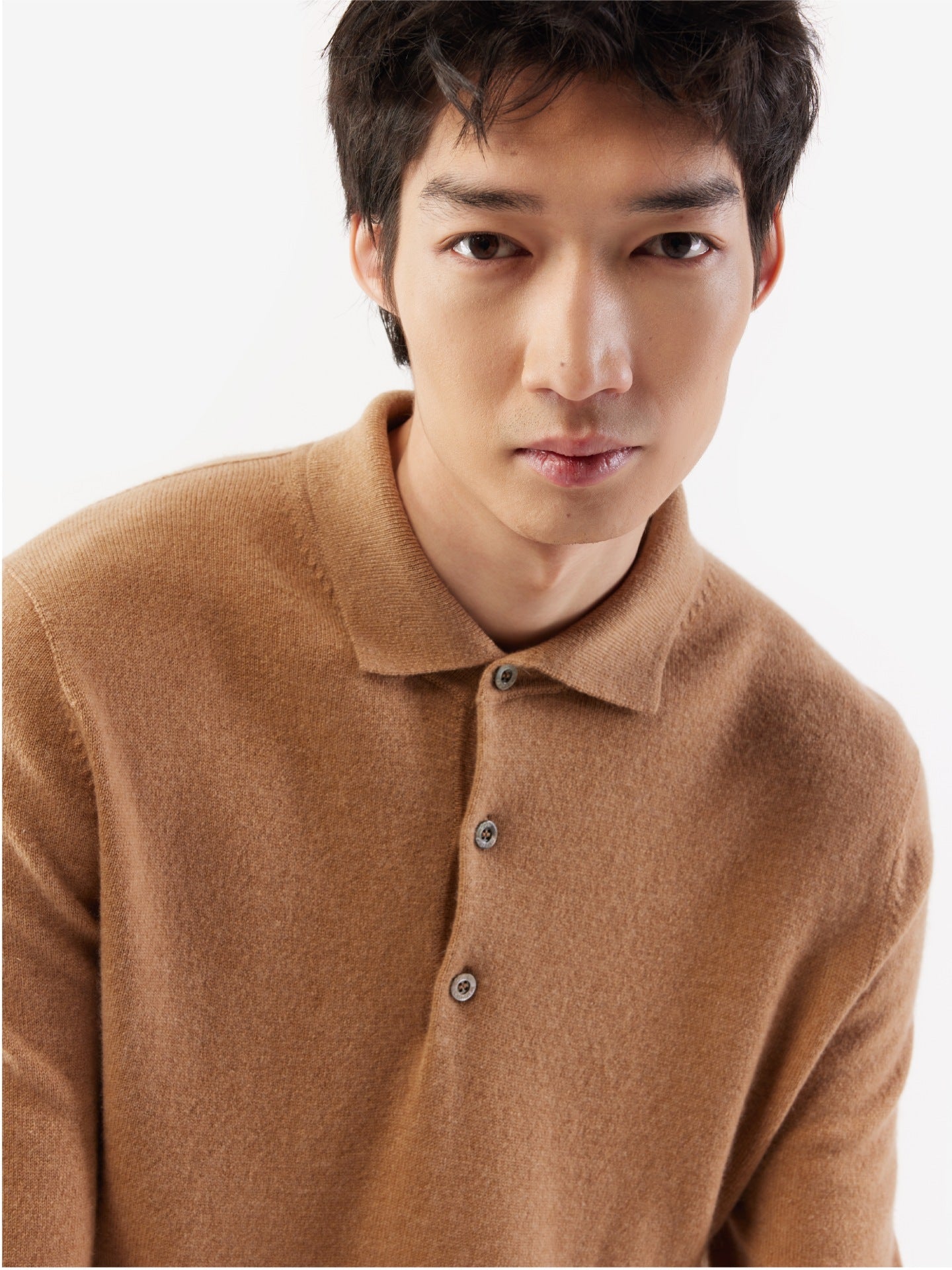 Pull col polo en Cachemire pour hommes Marron - Gobi Cashmere