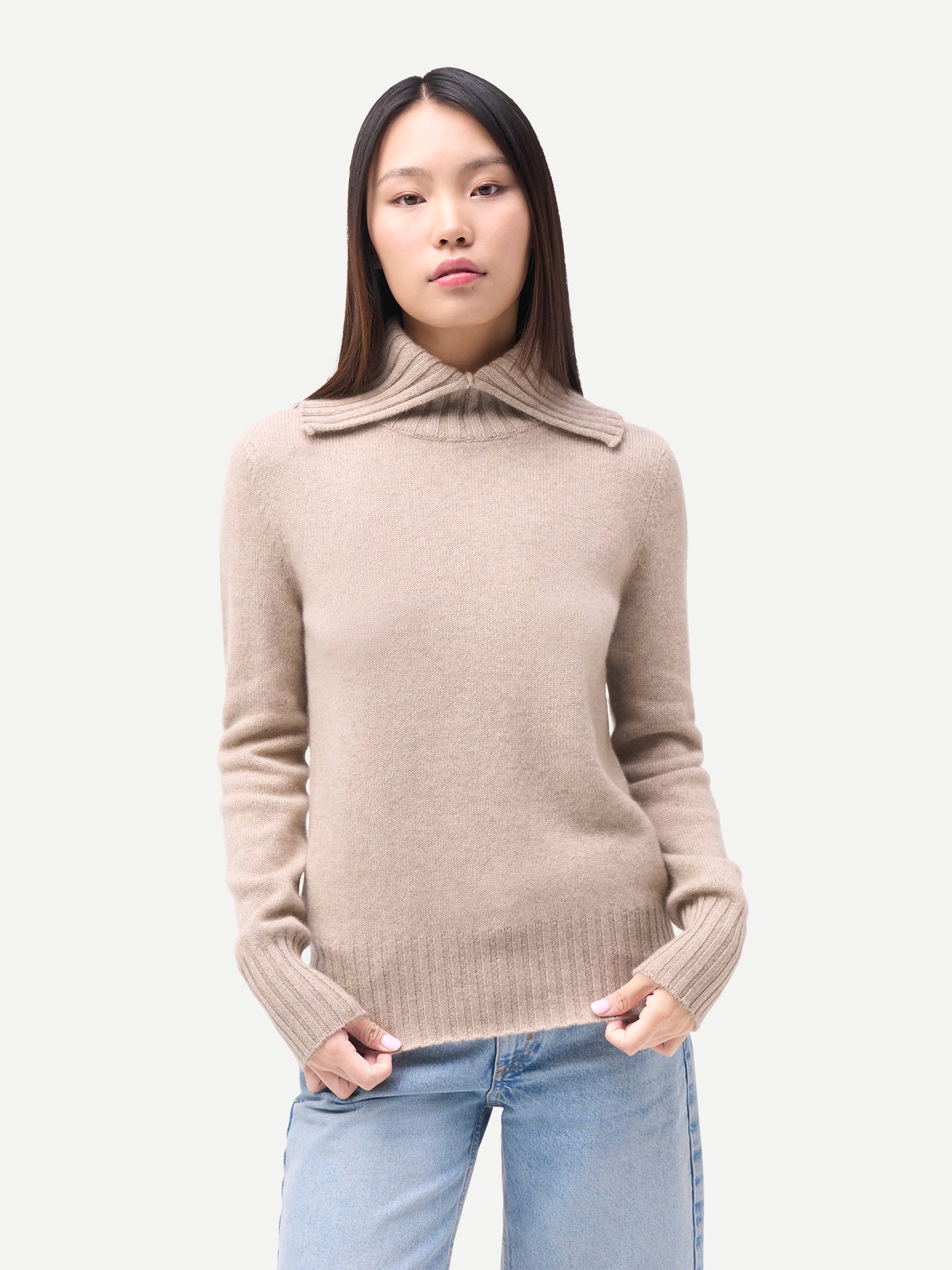 Pull en Cachemire à Col Roulé Replié Couleur Organique