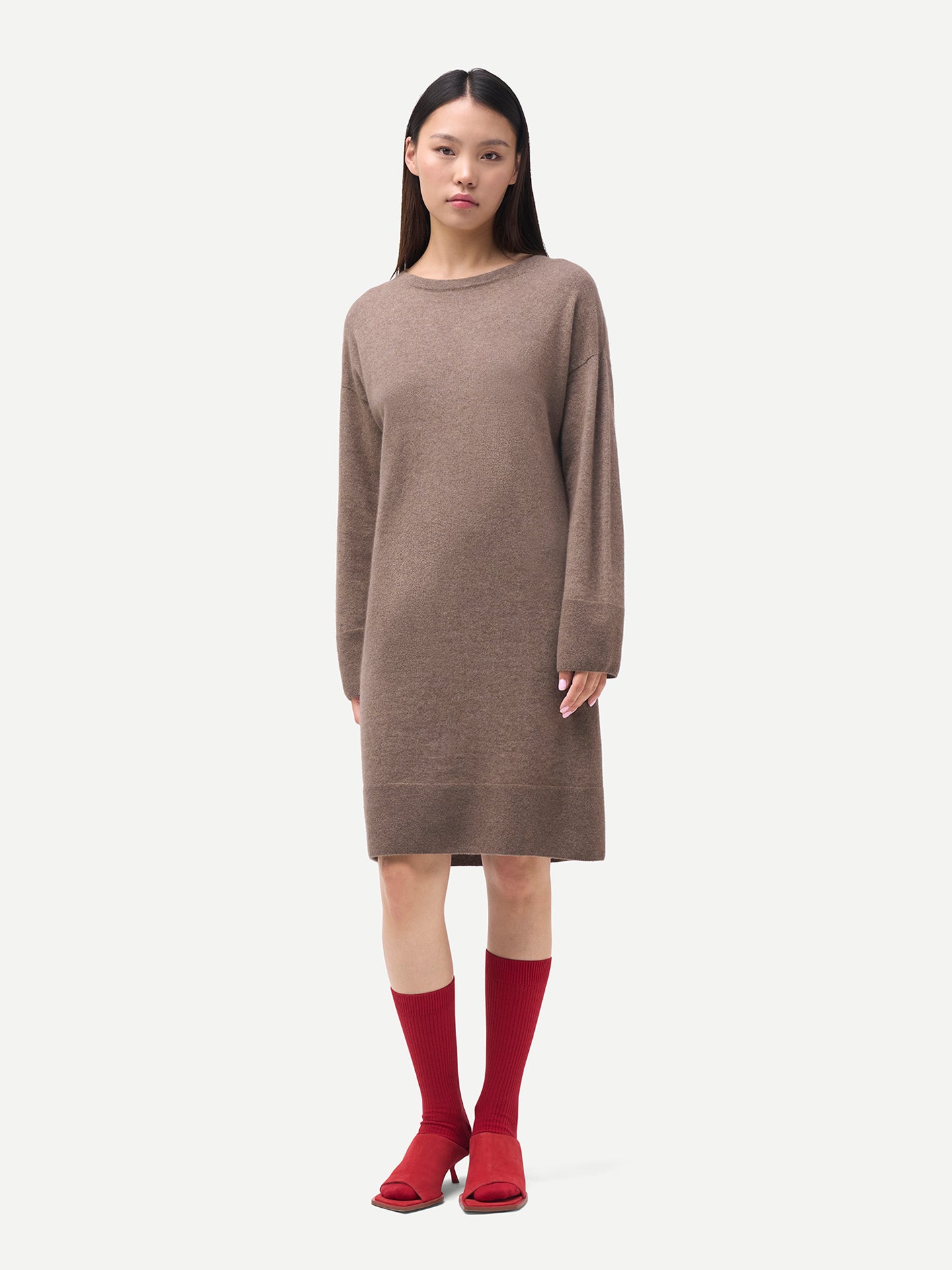 Robe en Cachemire Sans Coutures à Col Rond Couleur Organique