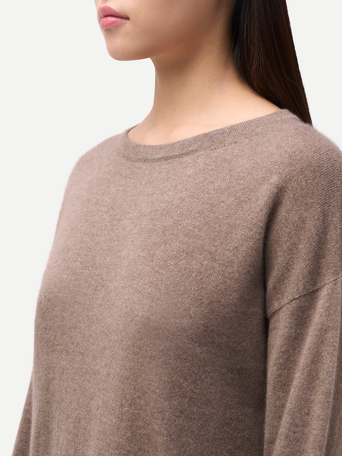 Robe en Cachemire Sans Coutures à Col Rond Couleur Organique