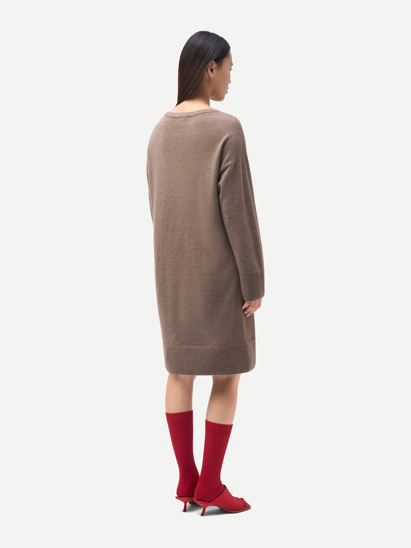 Robe en Cachemire Sans Coutures à Col Rond Couleur Organique
