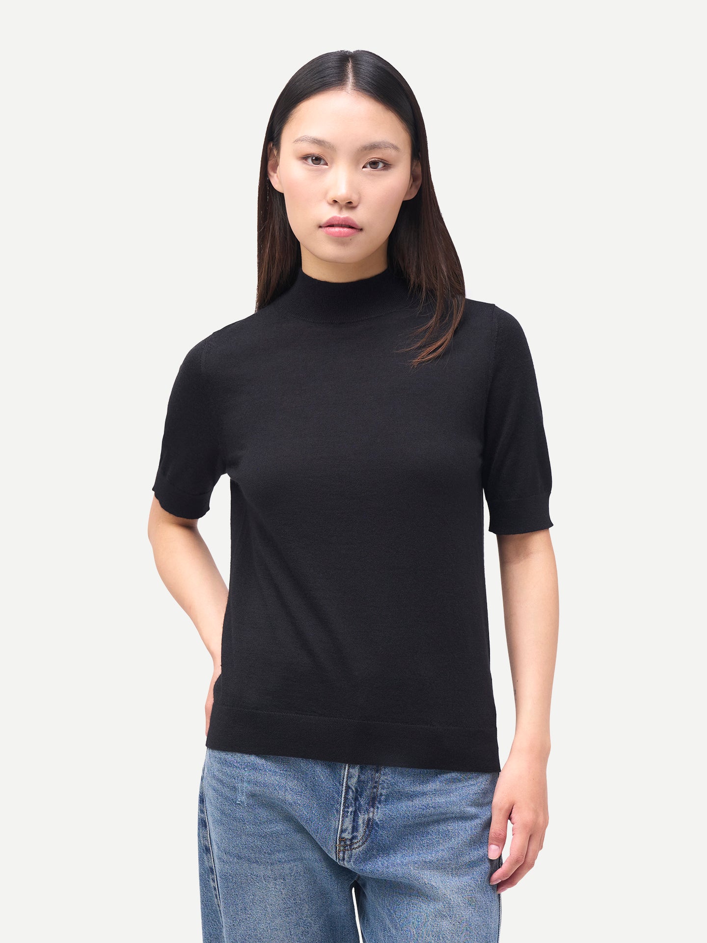 Chemise en cachemire et soie à col montant