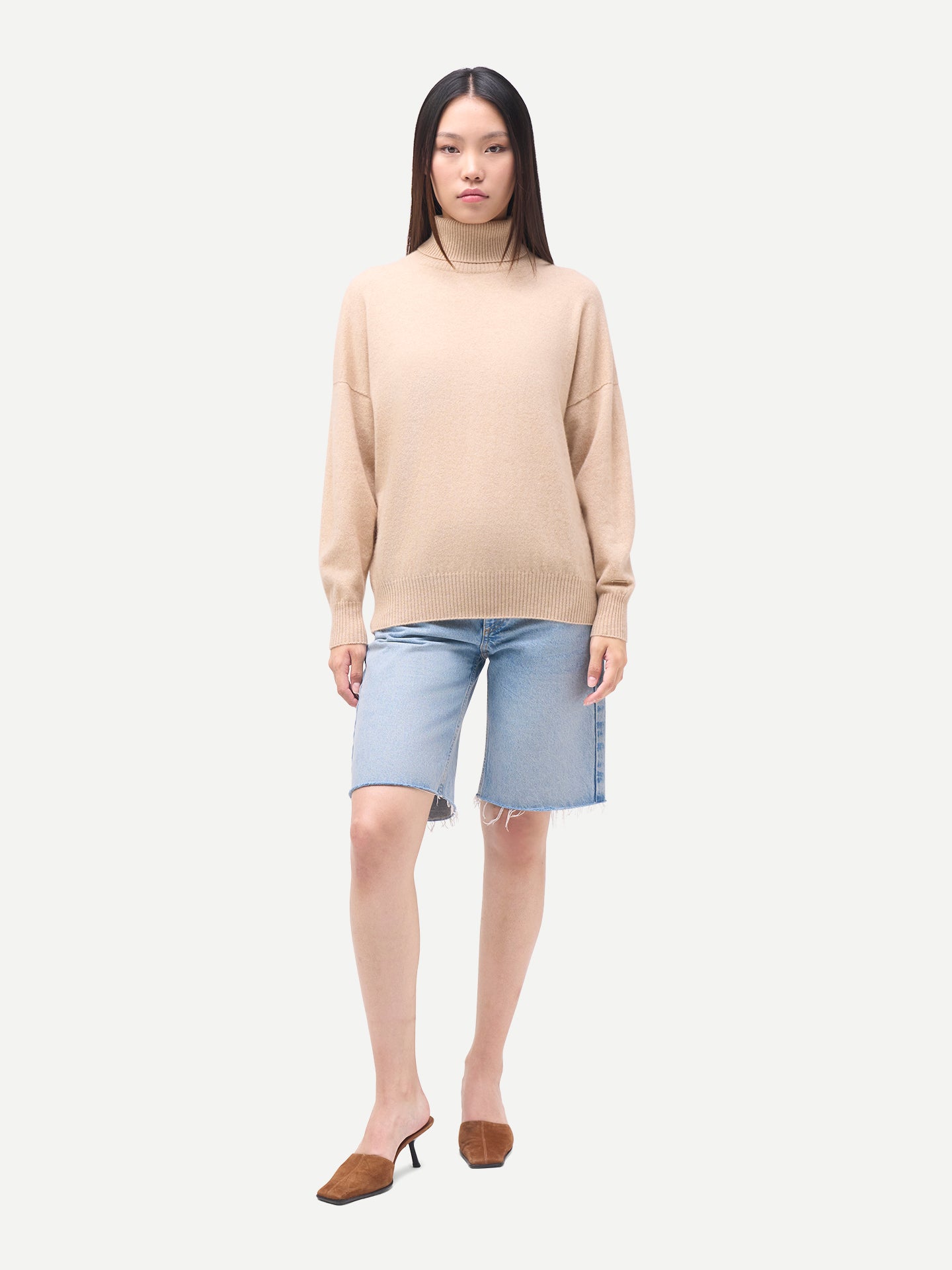 Pull en cachemire pour femme à col montant Couleur Organique