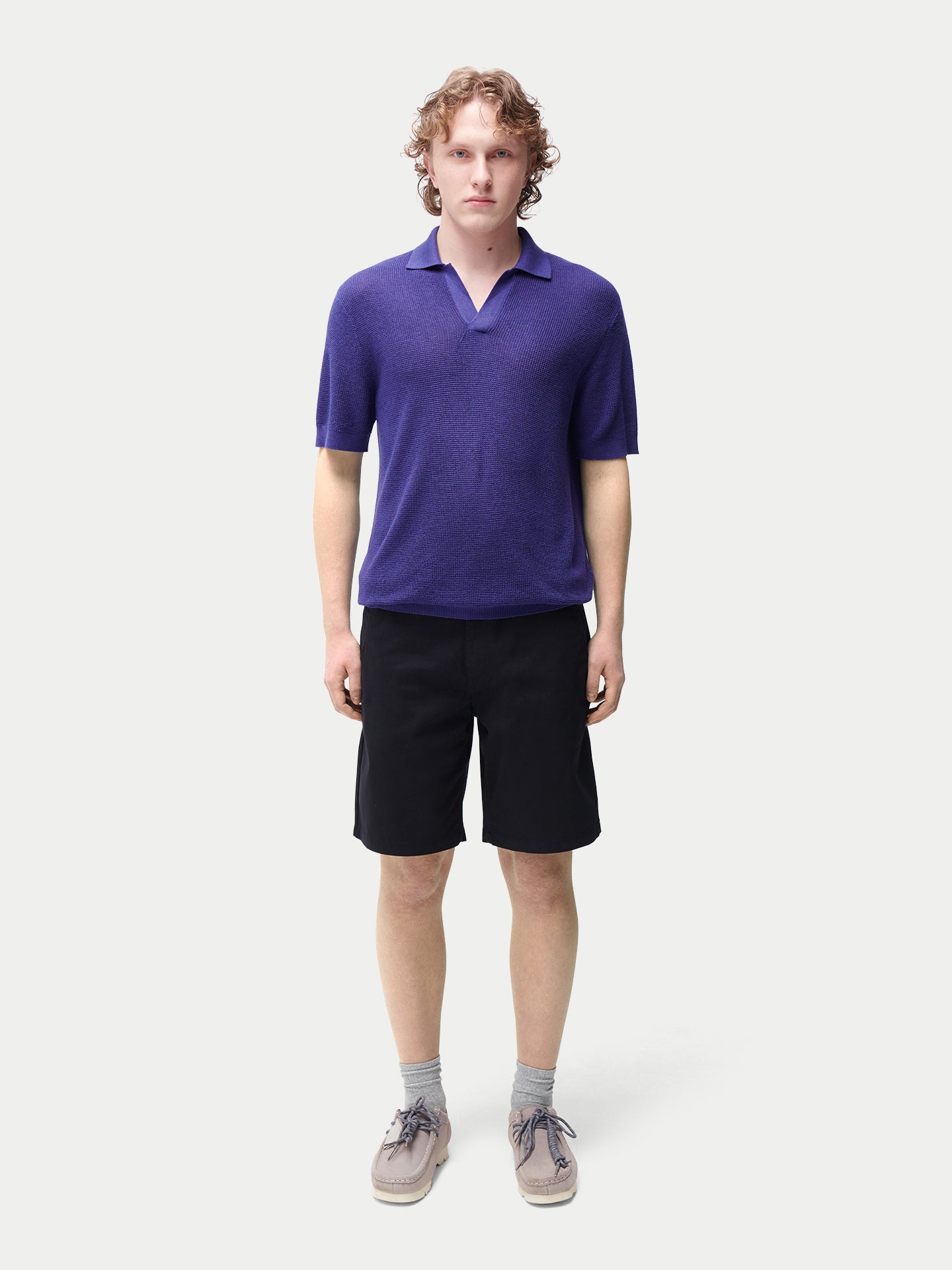 Polo en soie de cachemire à col ouvert