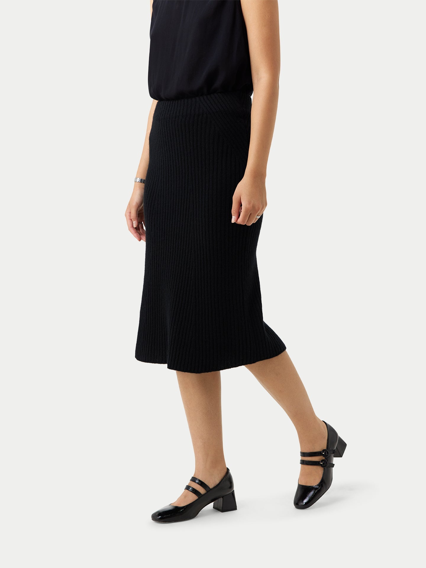 Jupe midi en cachemire Noir  - Gobi Cashmere