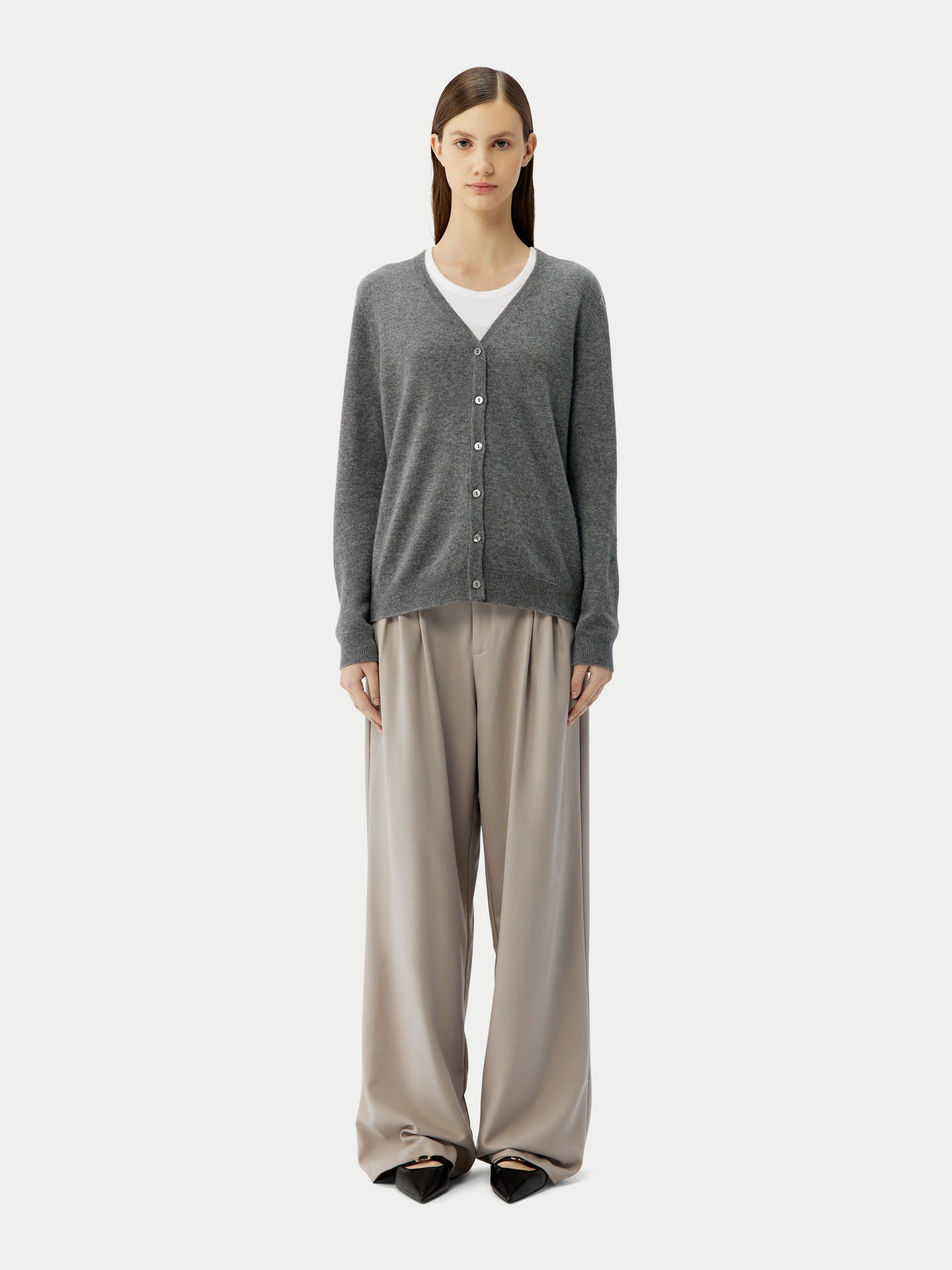 Cardigan Col-V en cachemire pour femme , couleur Gris - Gobi Cashmere