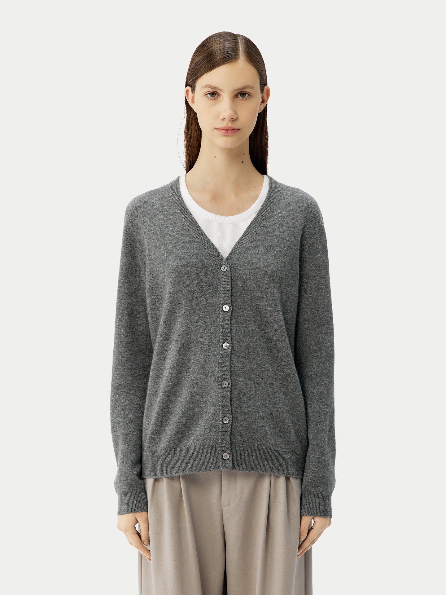 Cardigan Col-V en cachemire pour femme , couleur Gris - Gobi Cashmere