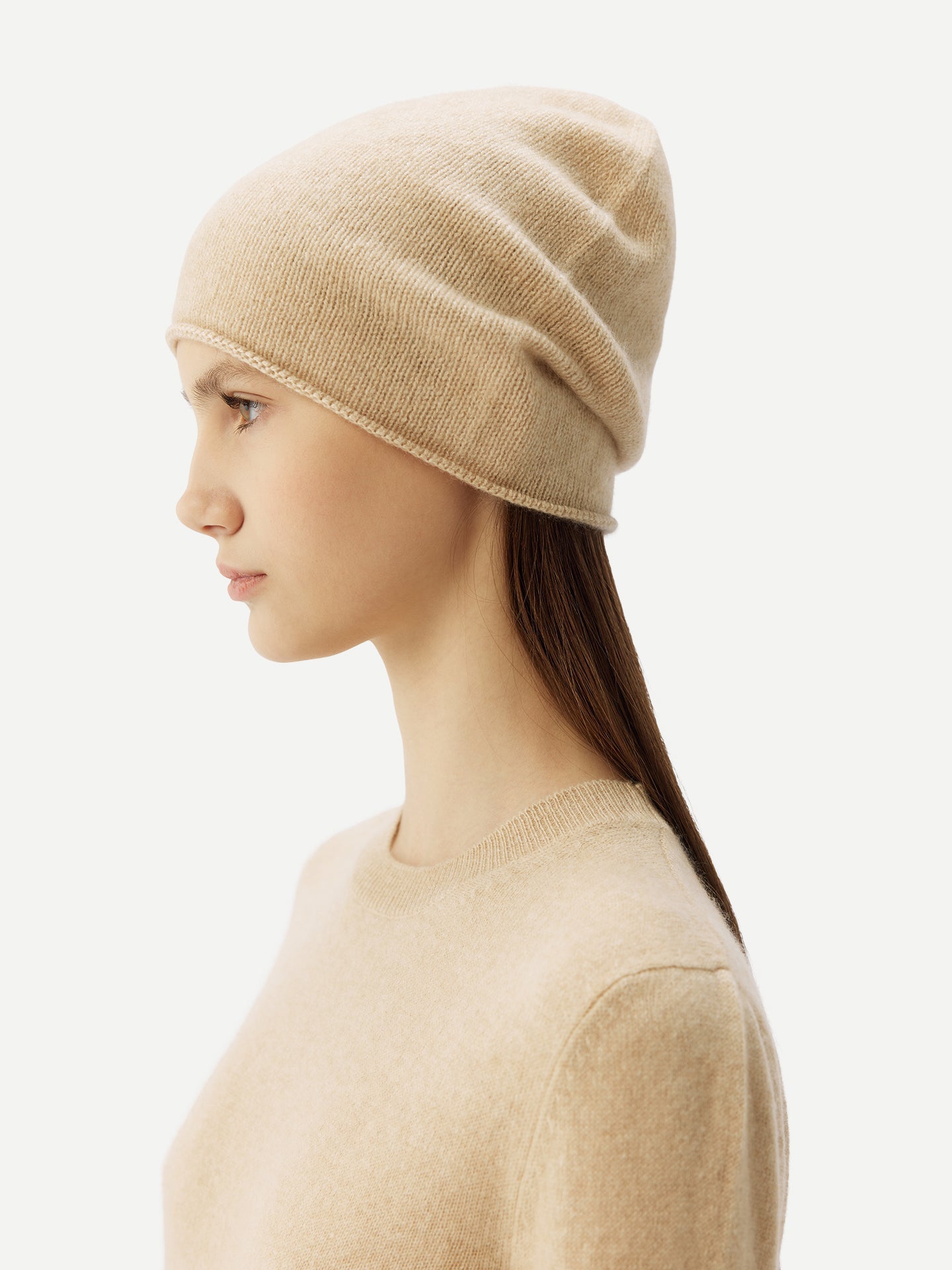 Ensemble pull et bonnet en cachemire couleur organique Beige - Gobi Cashmere