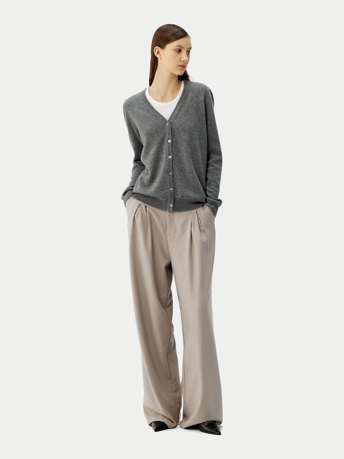 Cardigan Col-V en cachemire pour femme , couleur Gris - Gobi Cashmere