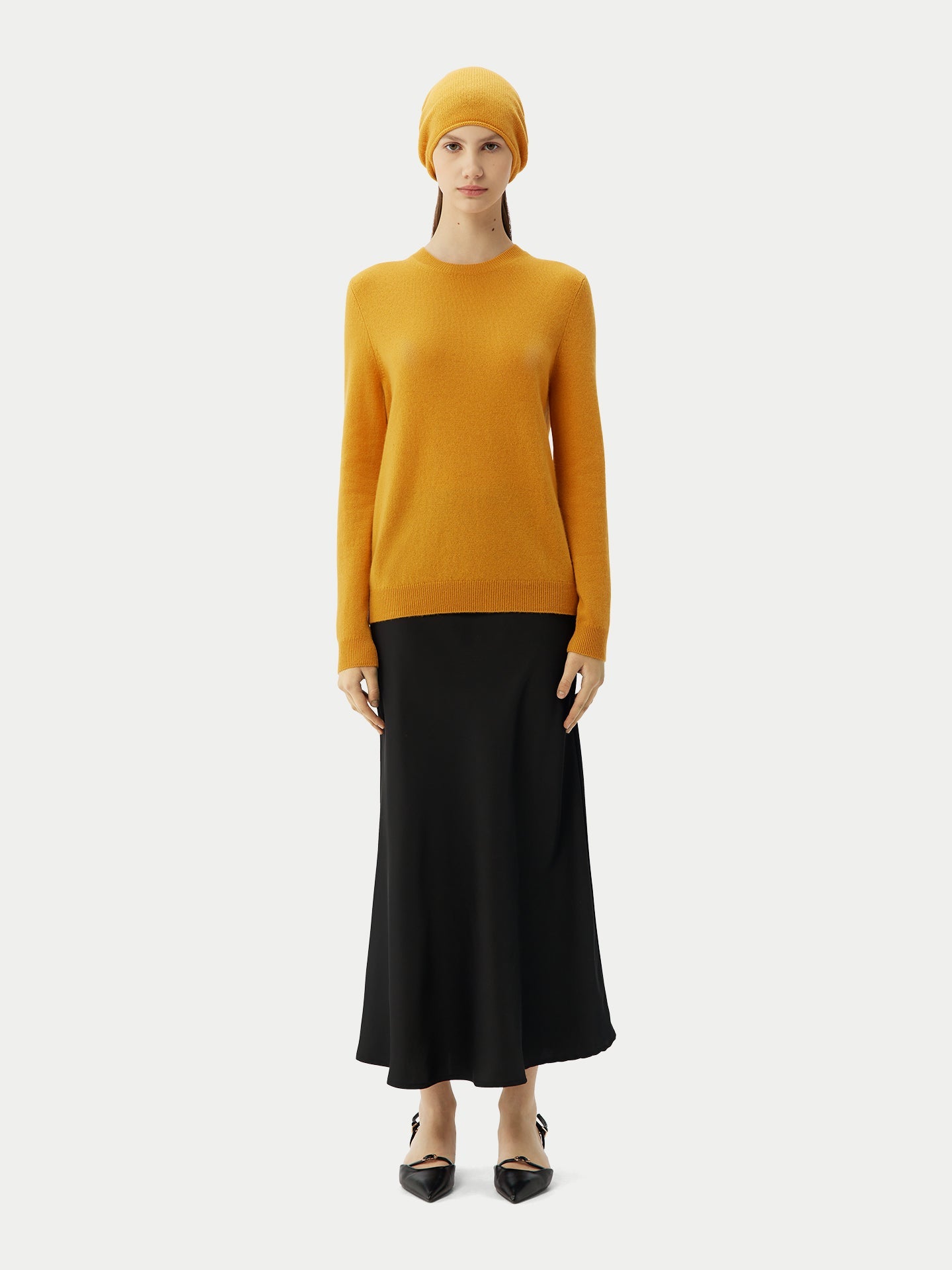 Cachemire léger pour femme Poids Basique Col Rond Jaune - Gobi Cashmere