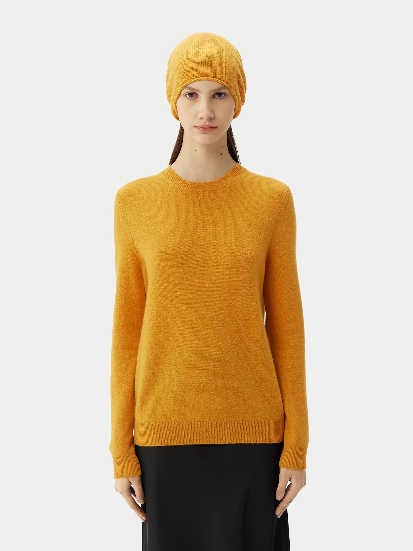 Cachemire léger pour femme Poids Basique Col Rond Jaune - Gobi Cashmere