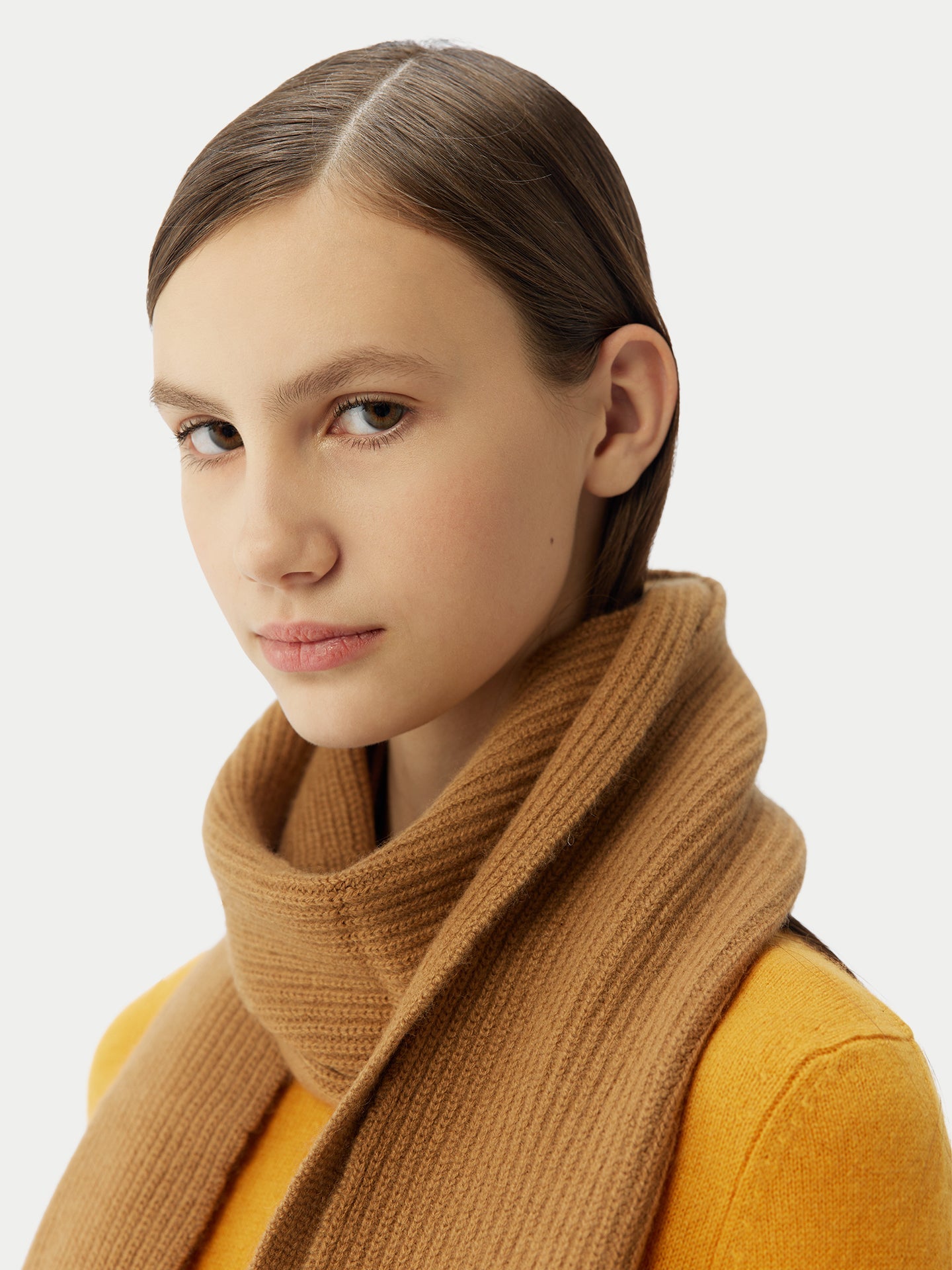 Echarpe en tricot de pêcheur en cachemire marron - Gobi Cashmere