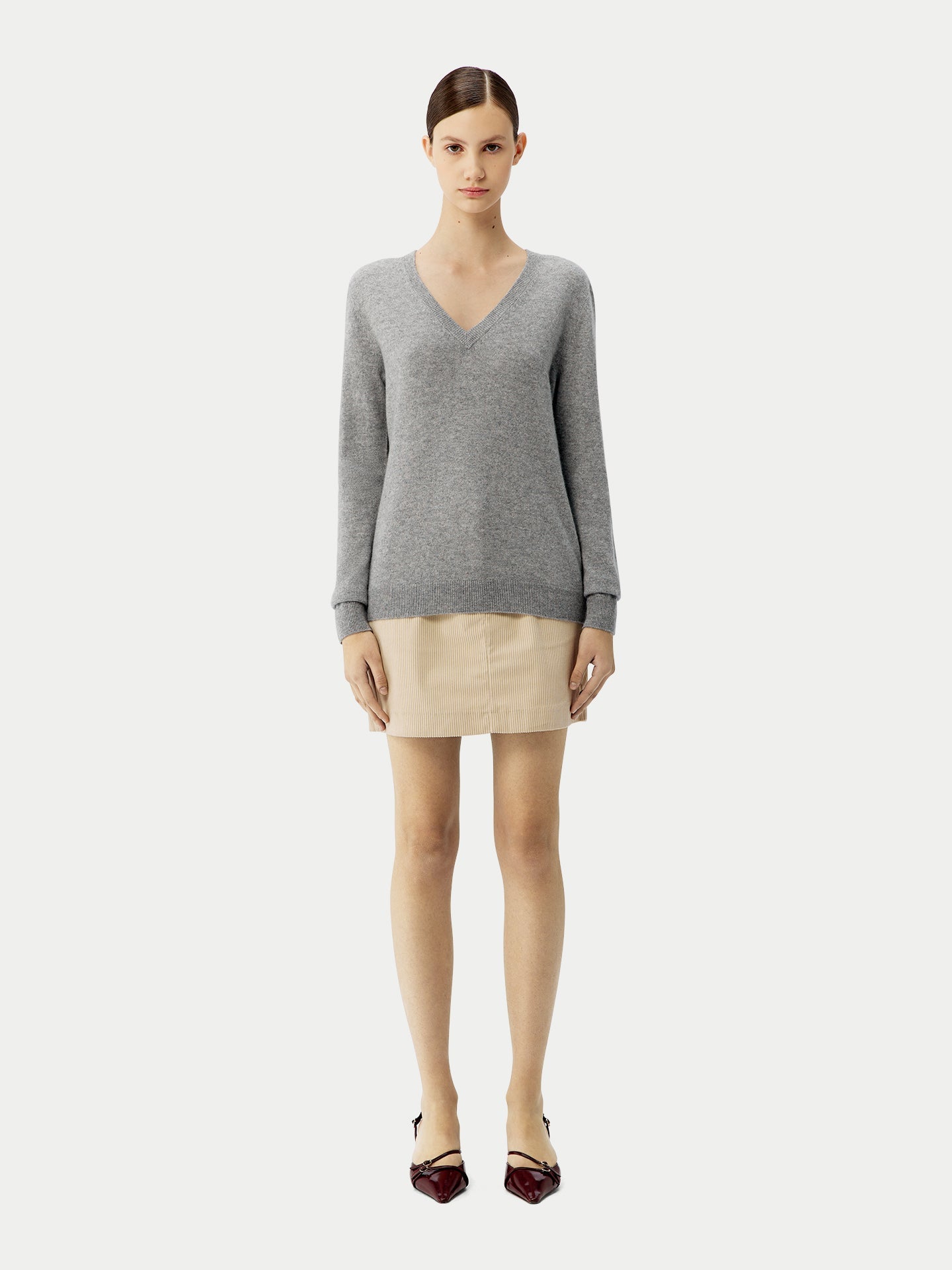 Pull col en V en Cachemire pour femmes Gris - Gobi Cashmere