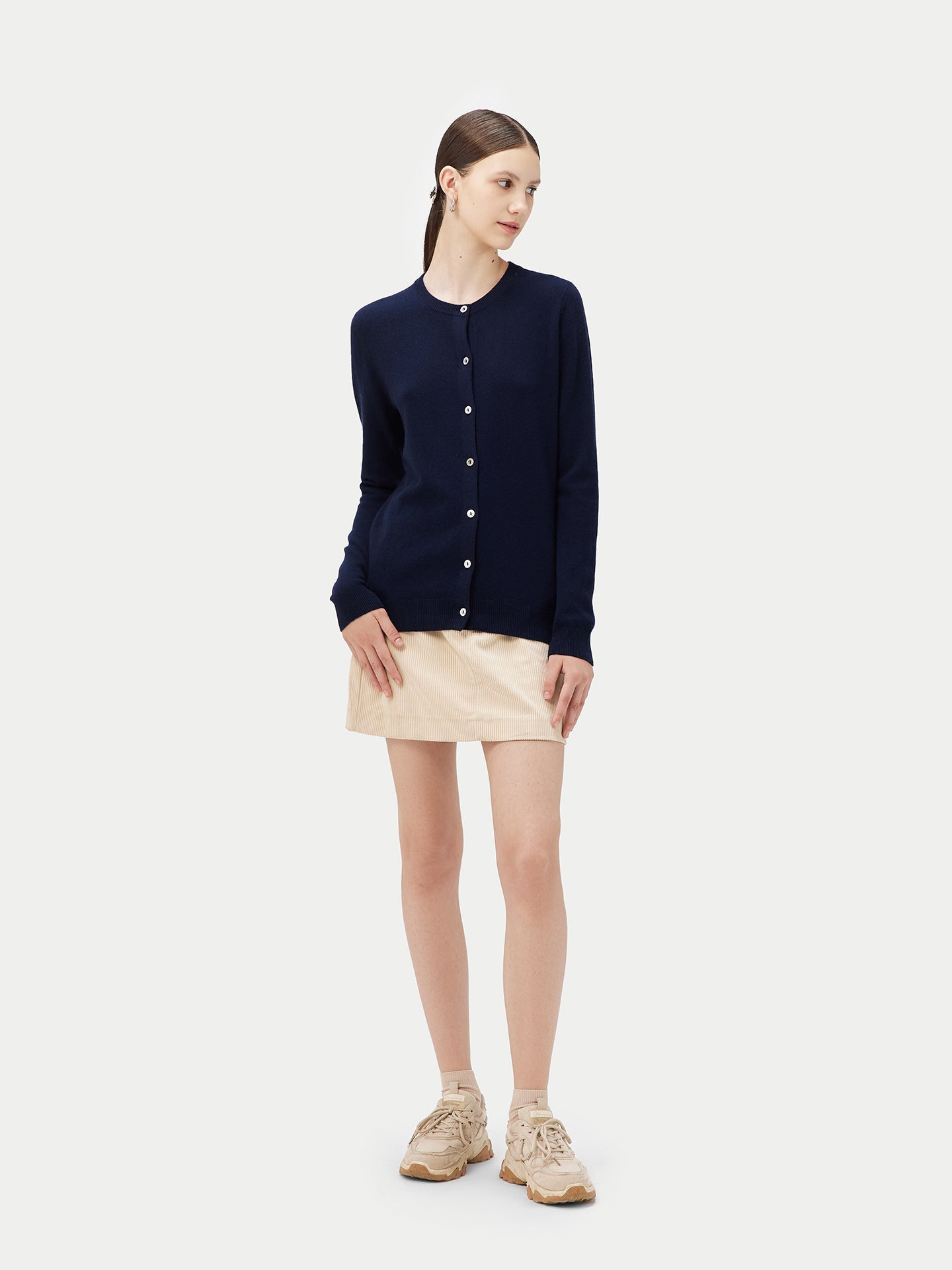 Cardigan col rond en Cachemire pour femmes Marin - Gobi Cashmere