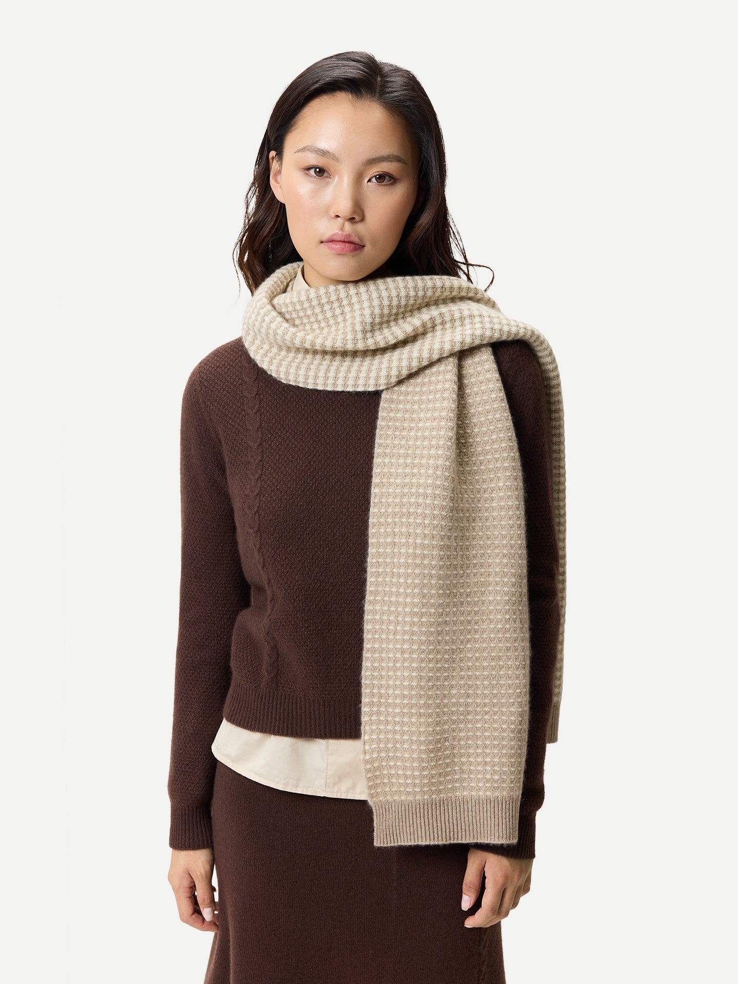 Écharpe en Cachemire Tricot Waffle Couleur Organique