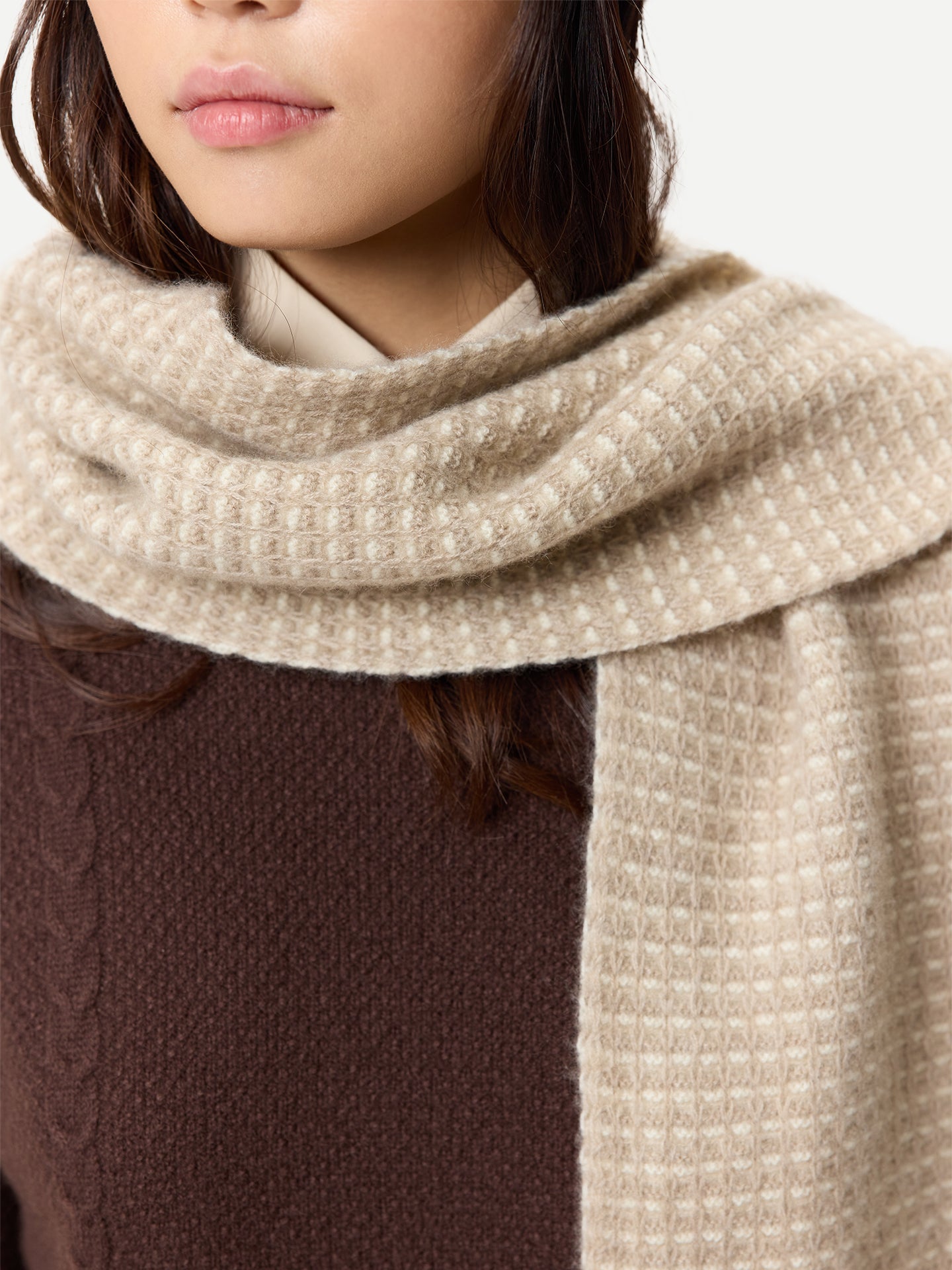 Écharpe en Cachemire Tricot Waffle Couleur Organique