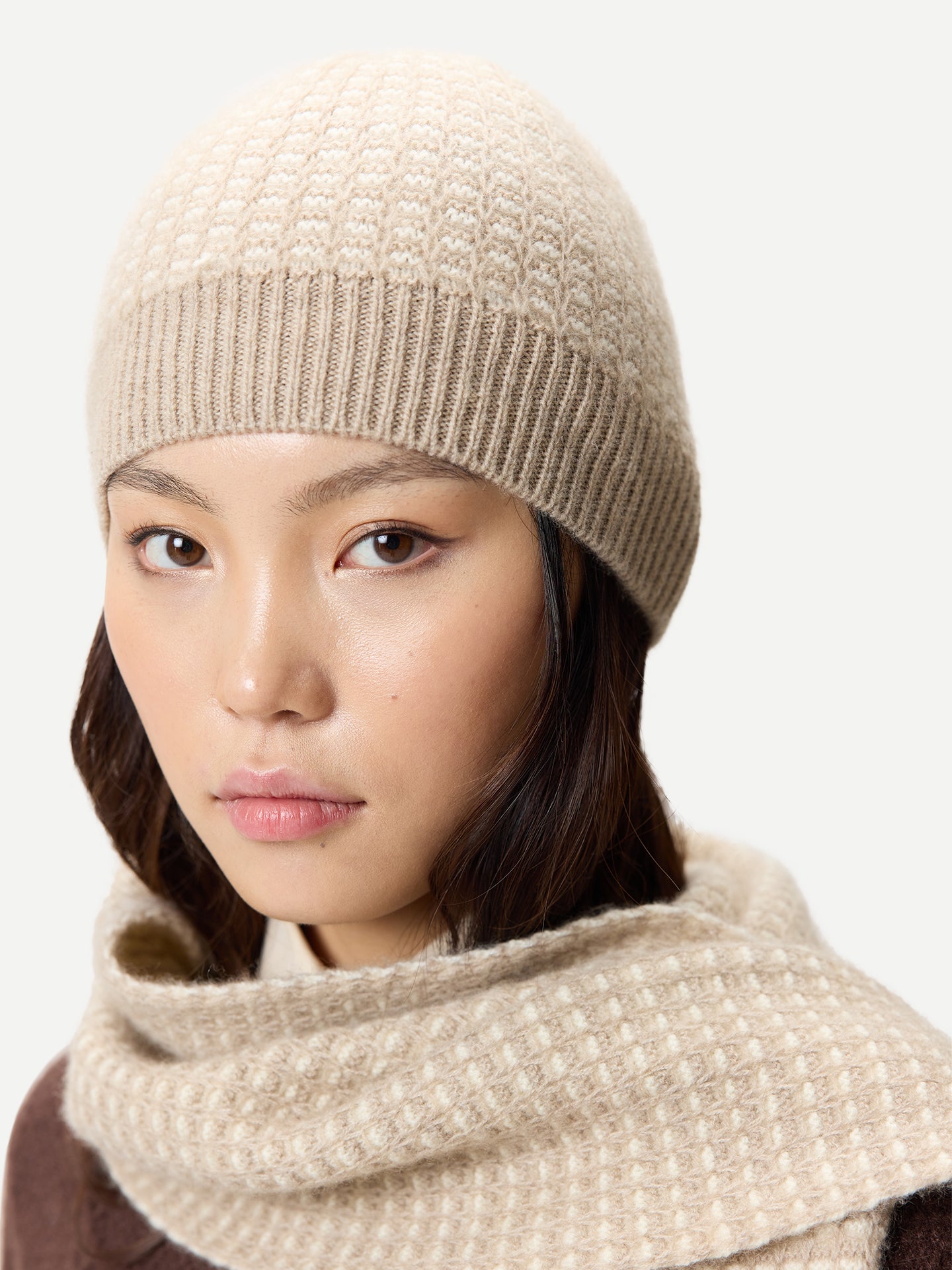 Chapeau en Cachemire Tricot Waffle Couleur Organique