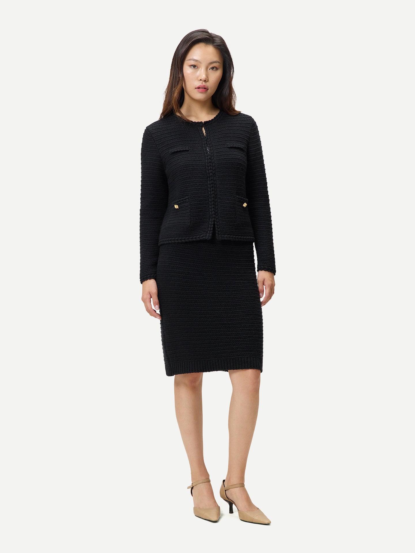 Cardigan en Cachemire Style Veste avec Tricot Texturé