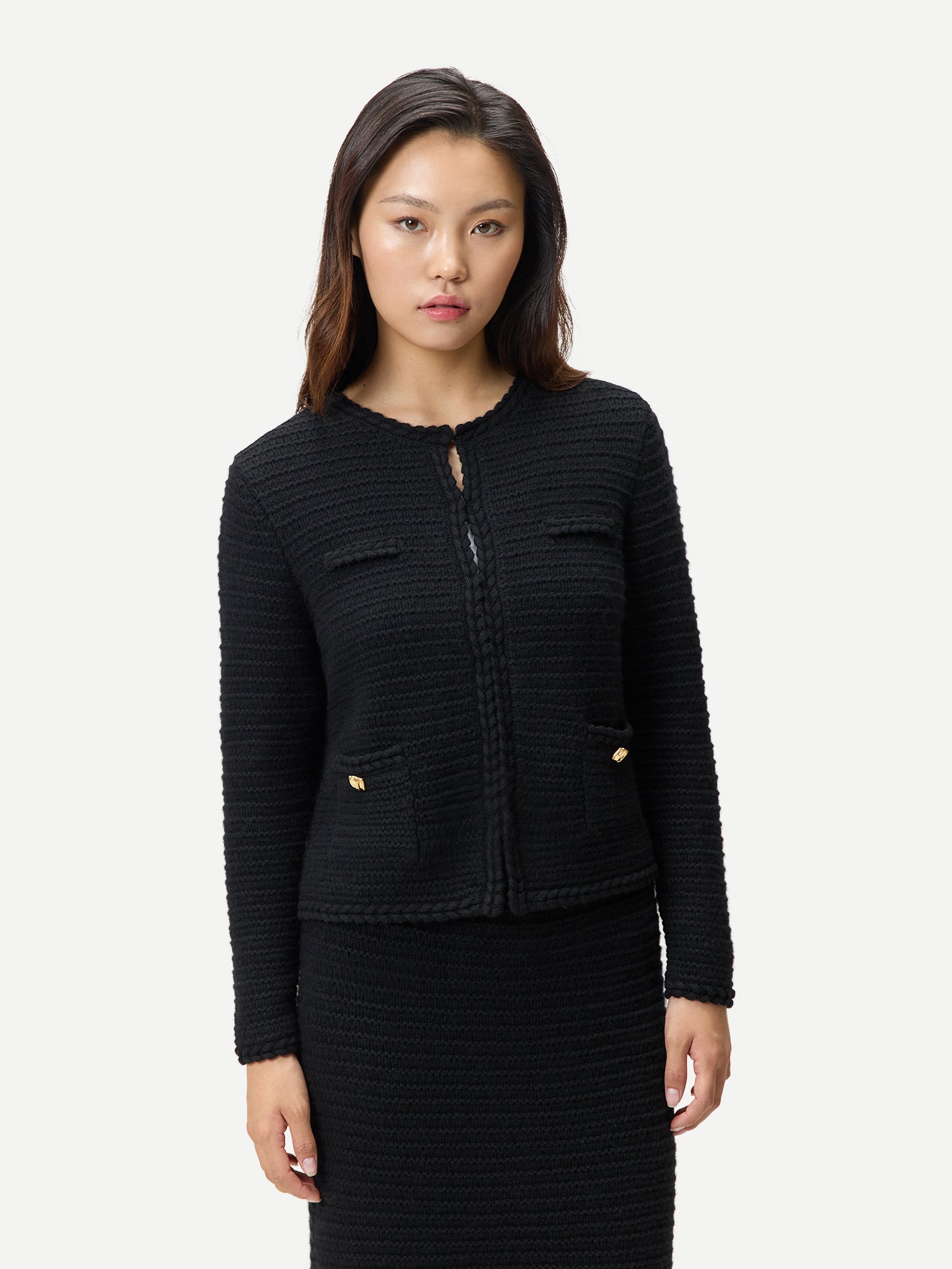 Cardigan en Cachemire Style Veste avec Tricot Texturé