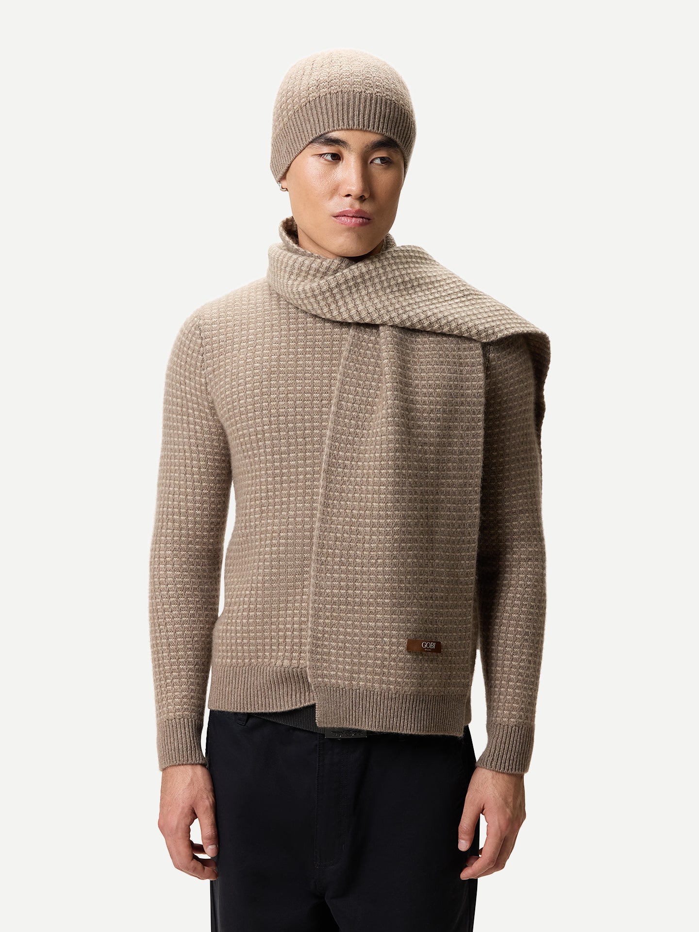 Chapeau en Cachemire Tricot Waffle Couleur Organique