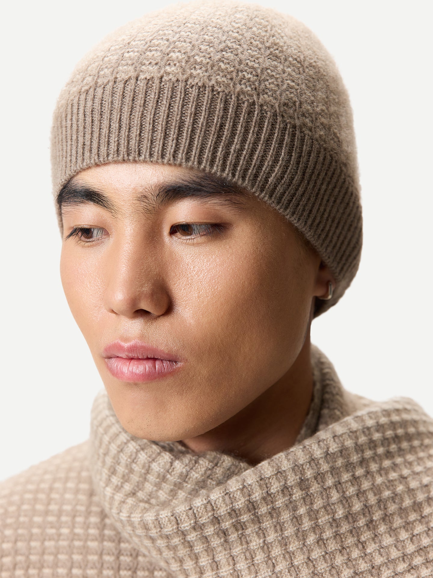 Chapeau en Cachemire Tricot Waffle Couleur Organique