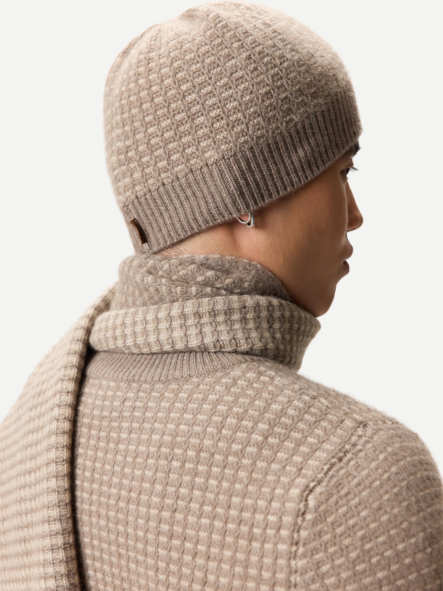 Chapeau en Cachemire Tricot Waffle Couleur Organique