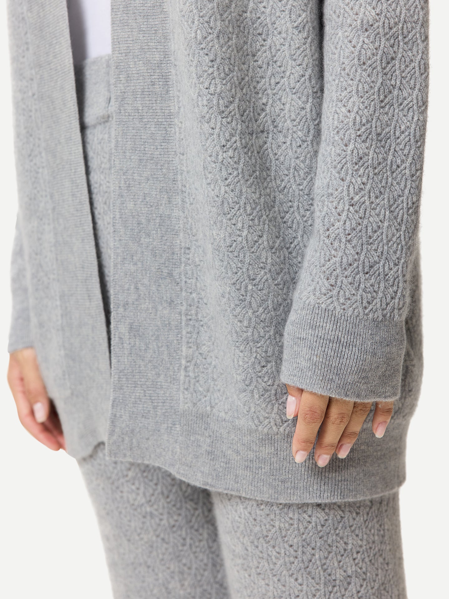 Cardigan Cachemire Ouvert Texturé Femme couleur gris | GOBI Cashmere