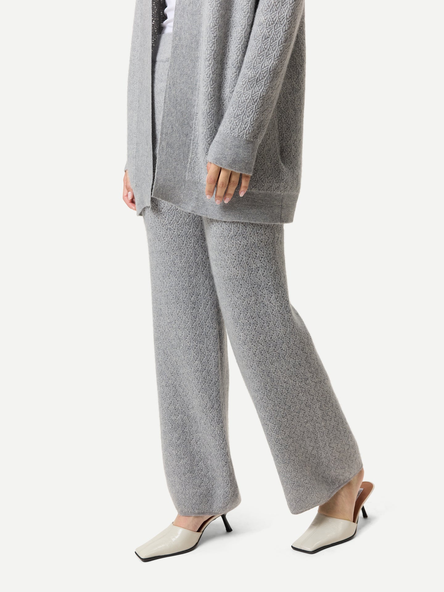 Pantalon Large Ajour en Cachemire Femme Couleur Gris | GOBI Cashmere