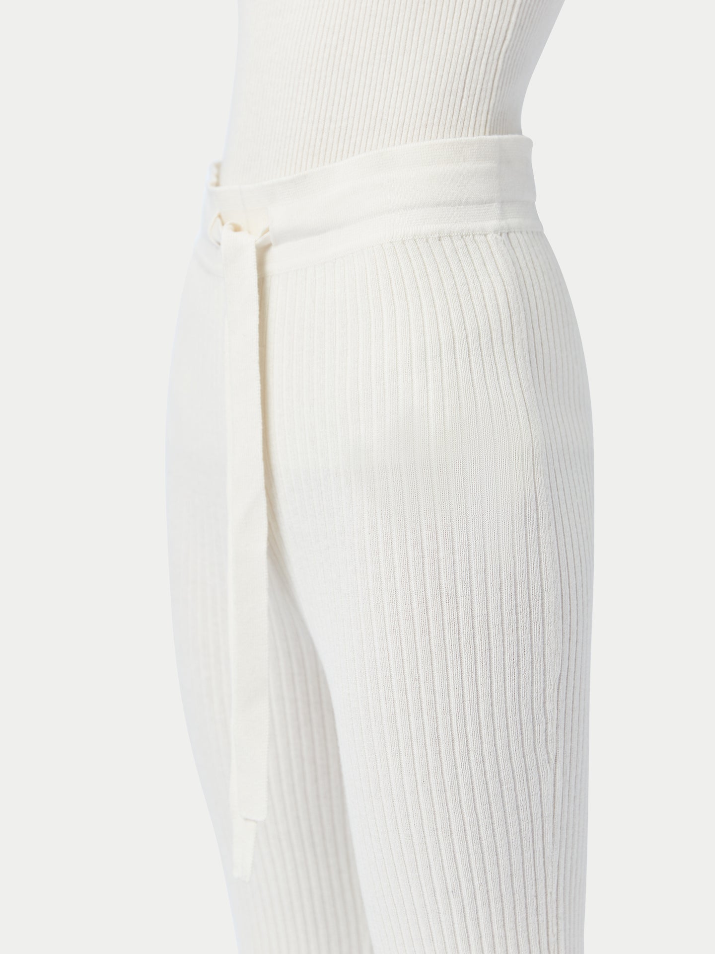 Women's Drawstring Ribbed Cotton Silk Cashmere Blend Flares Whisper White - Gobi Cashmere