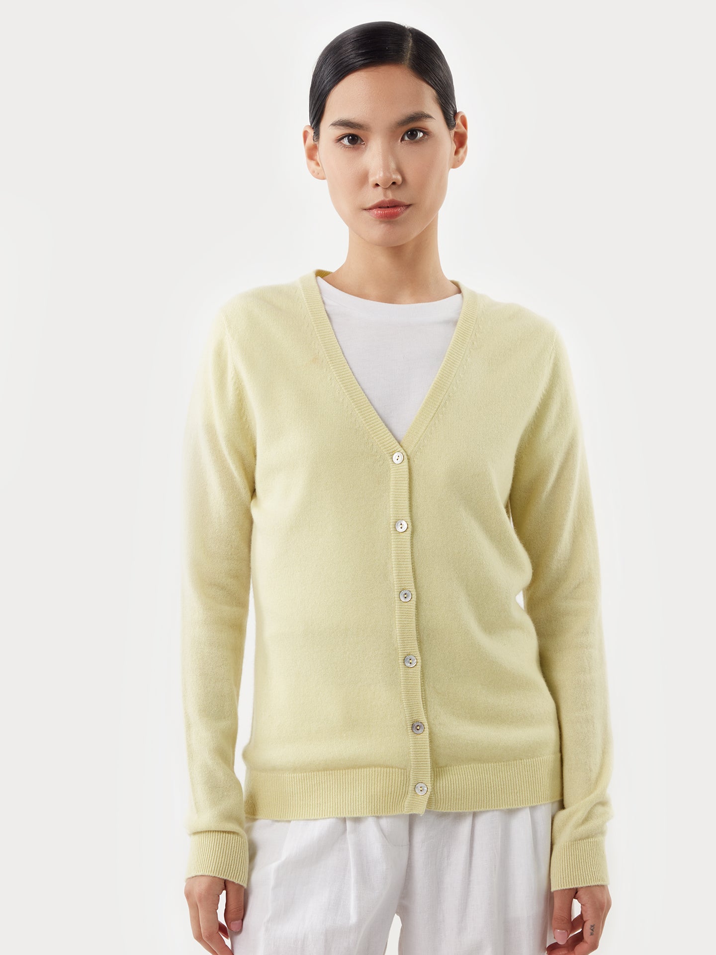 Cardigan col en V en Cachemire pour femmes vert - Gobi Cashmere