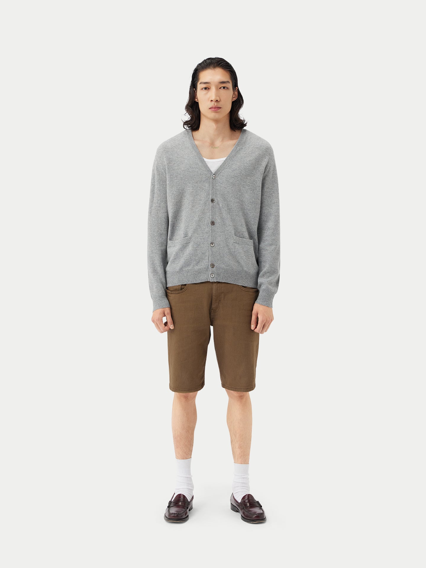 Cardigan a col V en Cachemire pour hommes Gris - Gobi Cashmere