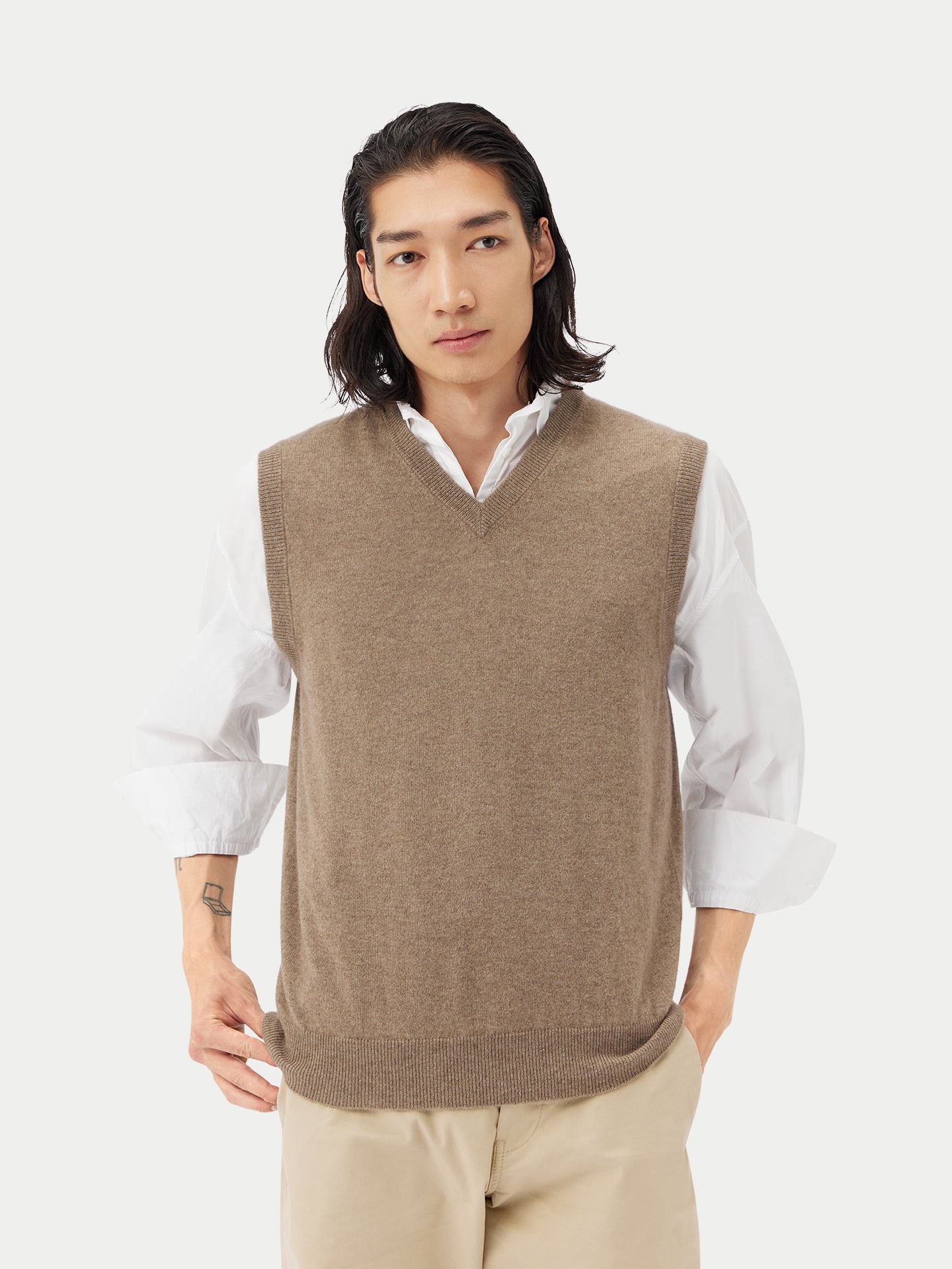 Gilet en cachemire pour homme couleur Taupe - Gobi Cashmere