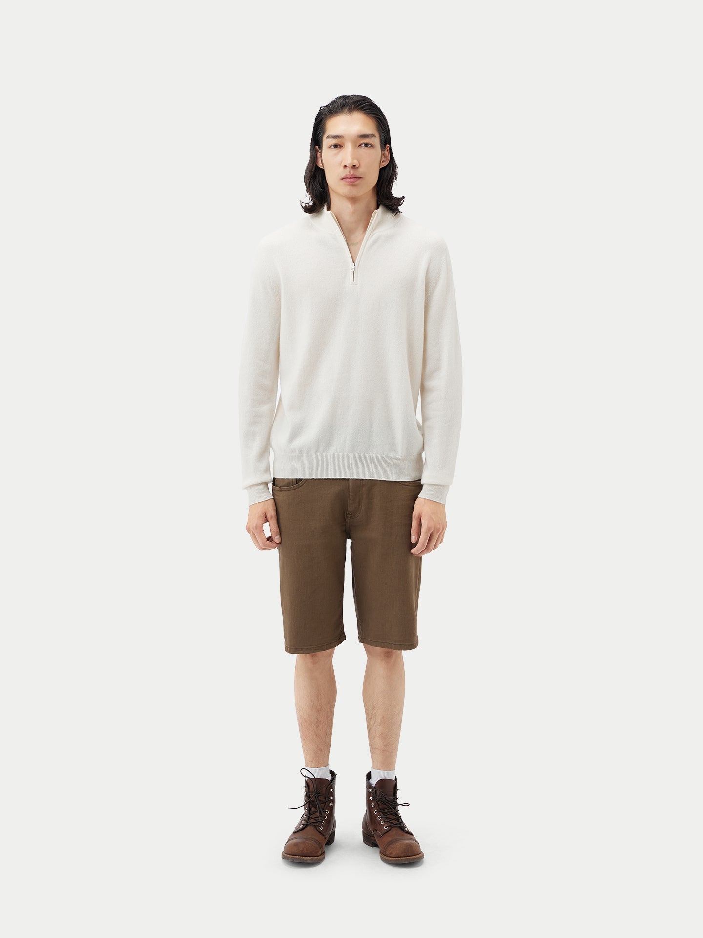 Pull polo demi en Cachemire pour hommes Blanc - Gobi Cashmere