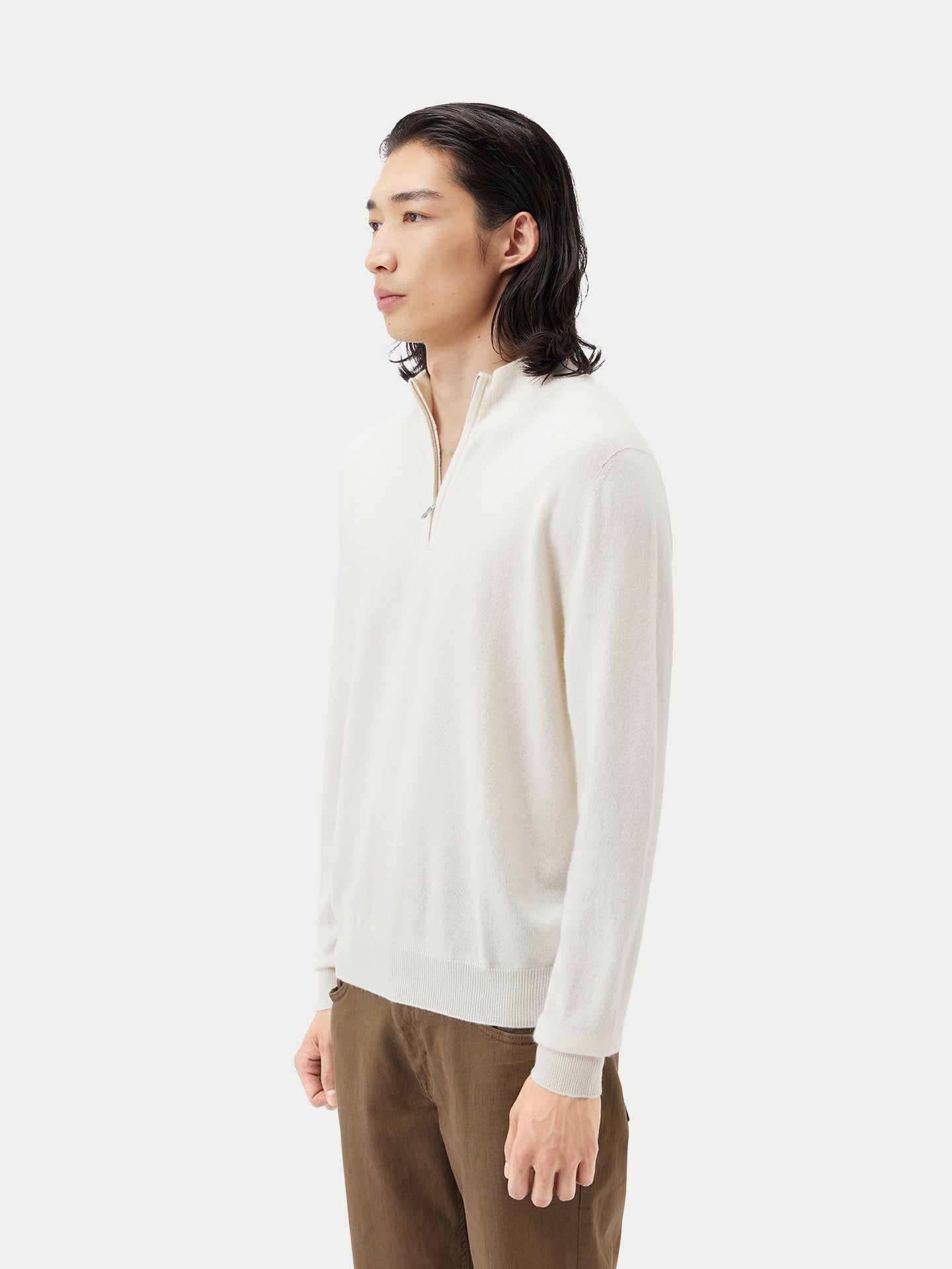 Pull polo demi en Cachemire pour hommes Blanc - Gobi Cashmere