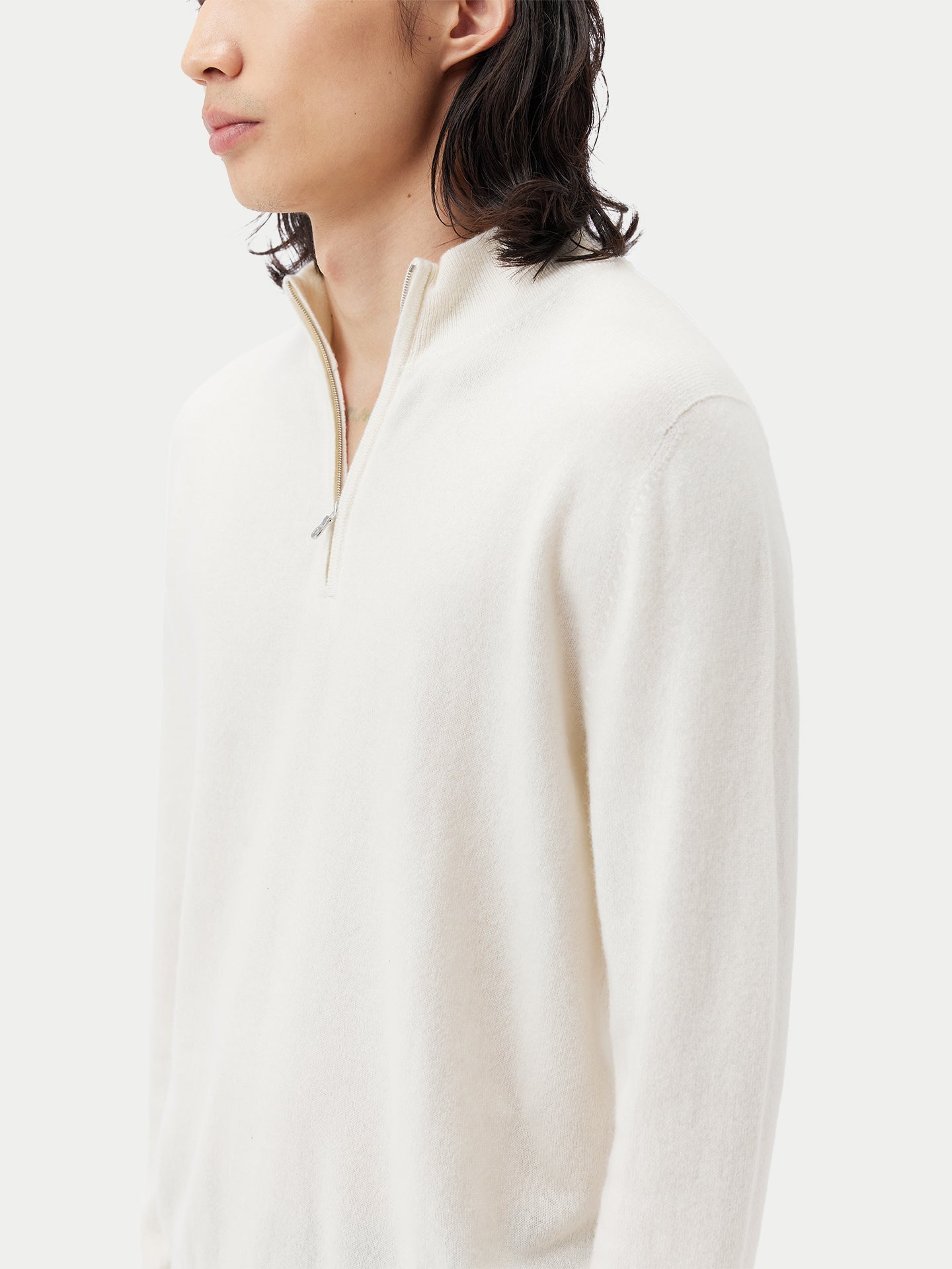 Pull polo demi en Cachemire pour hommes Blanc - Gobi Cashmere