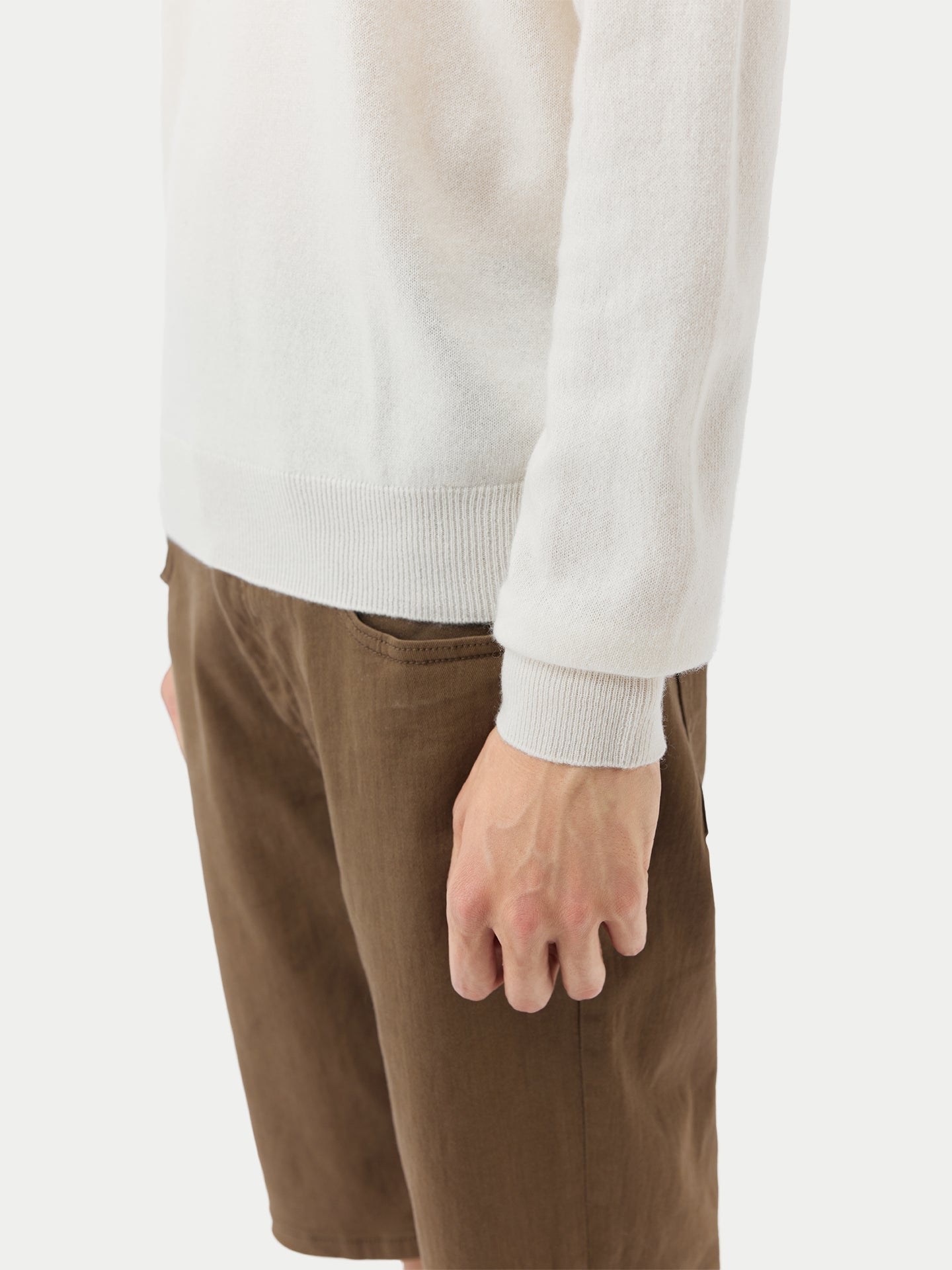 Pull polo demi en Cachemire pour hommes Blanc - Gobi Cashmere