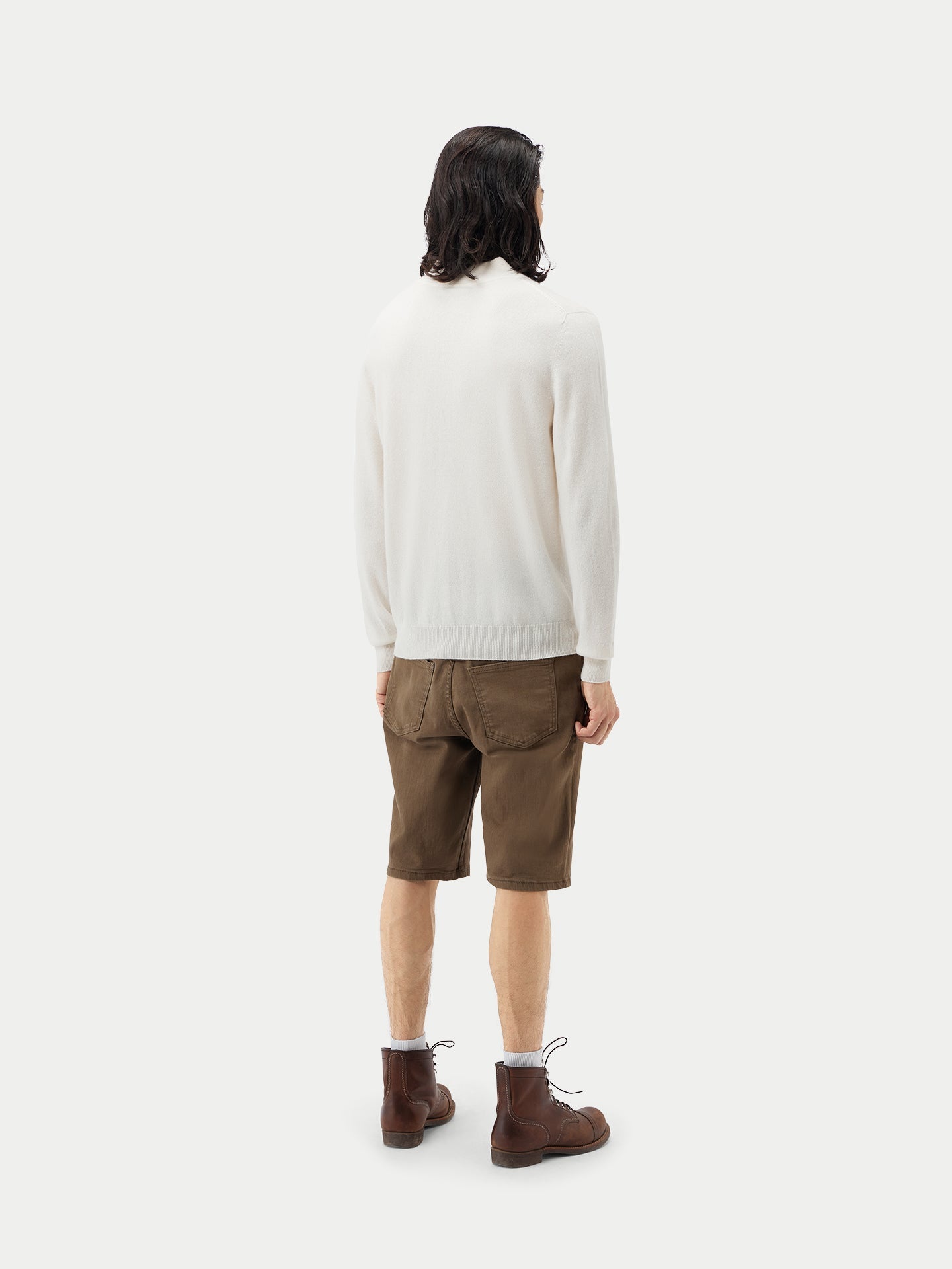 Pull polo demi en Cachemire pour hommes Blanc - Gobi Cashmere