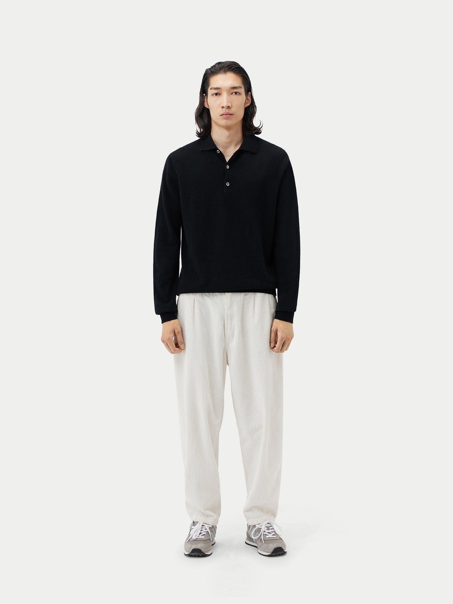 Pull col polo en Cachemire pour hommes Noir - Gobi Cashmere