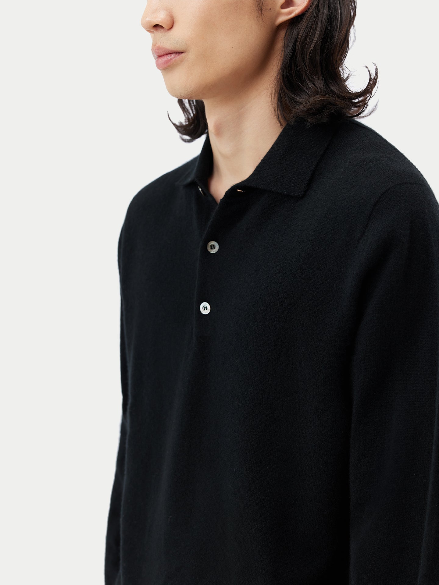 Pull col polo en Cachemire pour hommes Noir - Gobi Cashmere