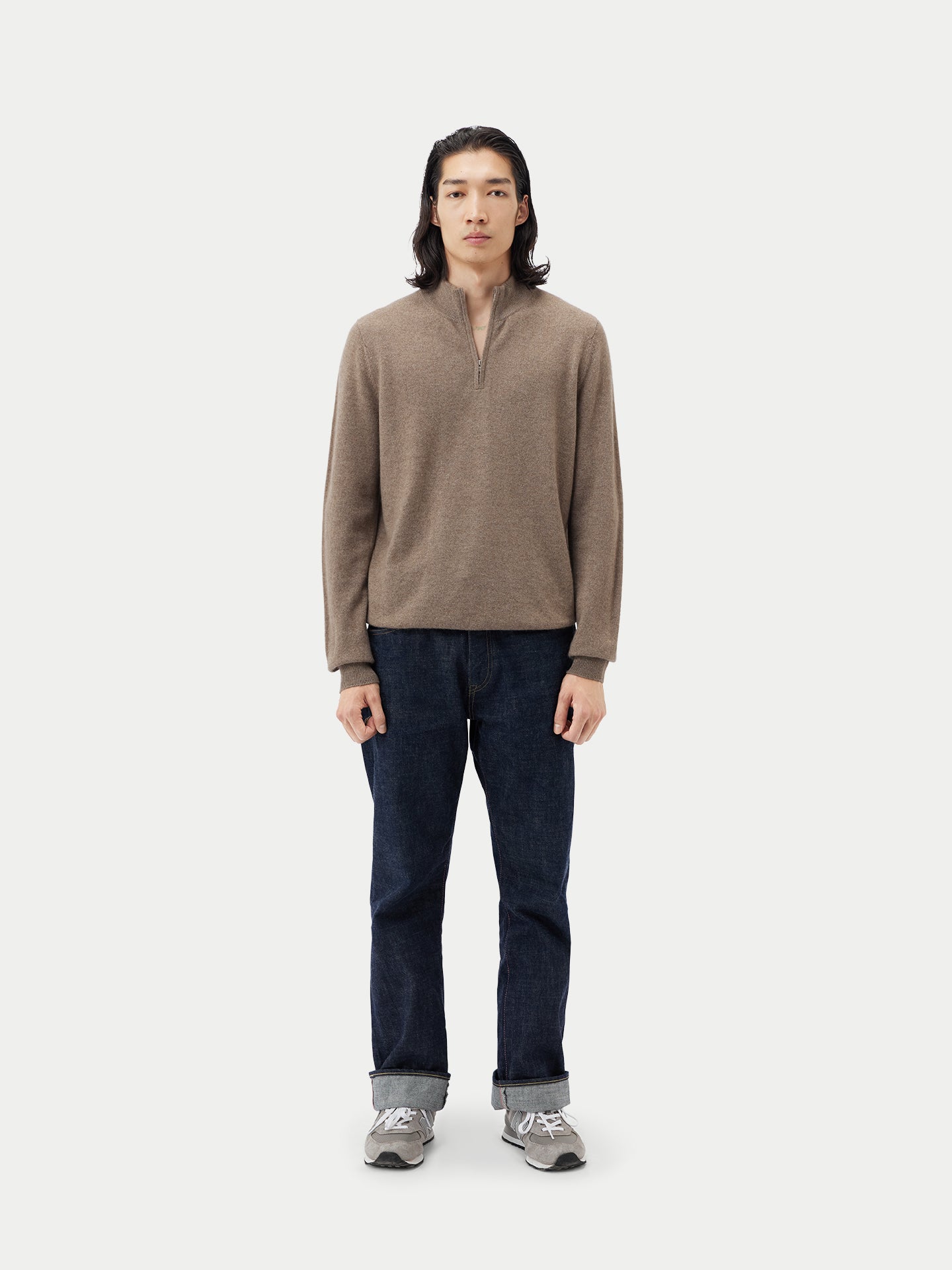 Pull polo demi en Cachemire pour hommes Taupe - Gobi Cashmere