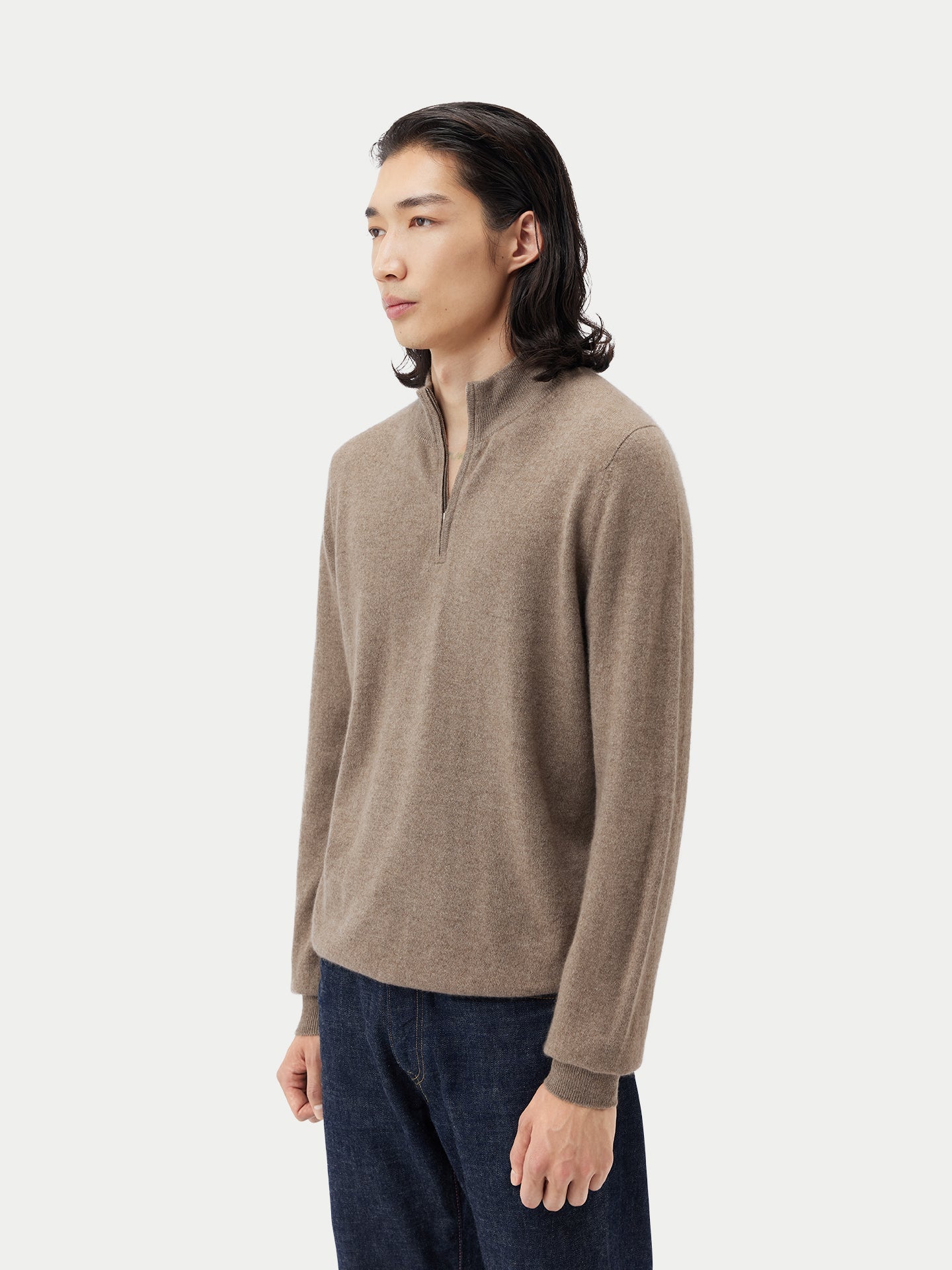 Pull polo demi en Cachemire pour hommes Taupe - Gobi Cashmere