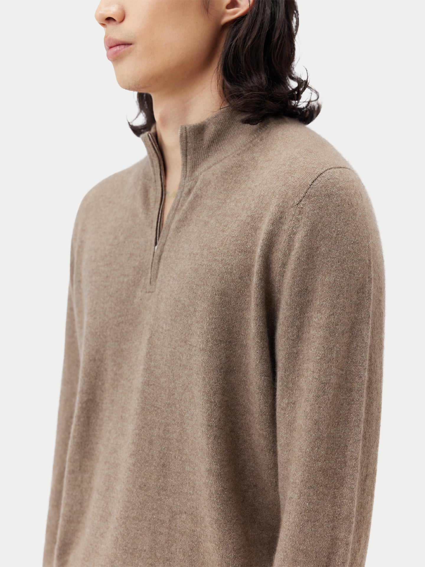 Pull polo demi en Cachemire pour hommes Taupe - Gobi Cashmere