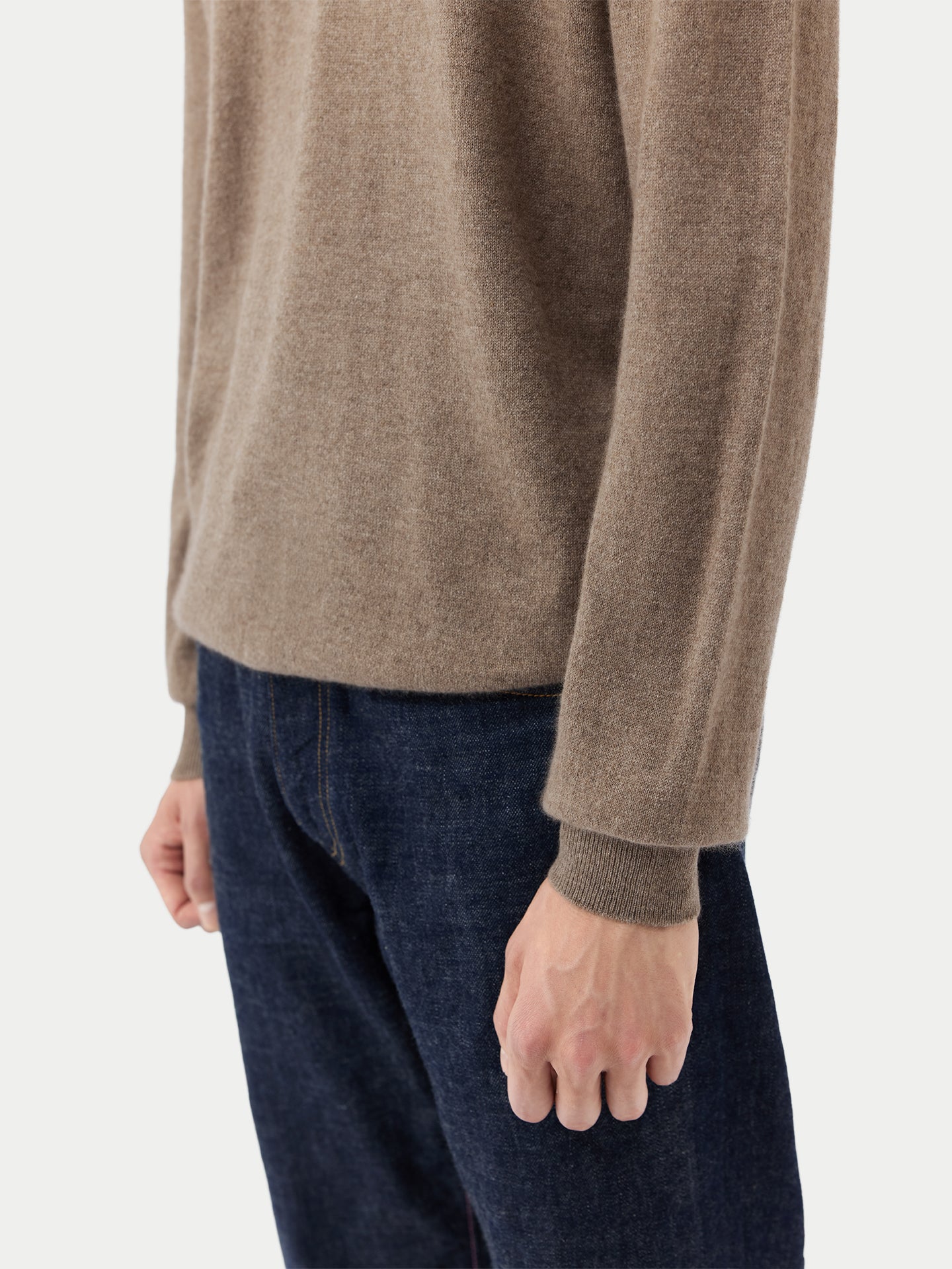 Pull polo demi en Cachemire pour hommes Taupe - Gobi Cashmere