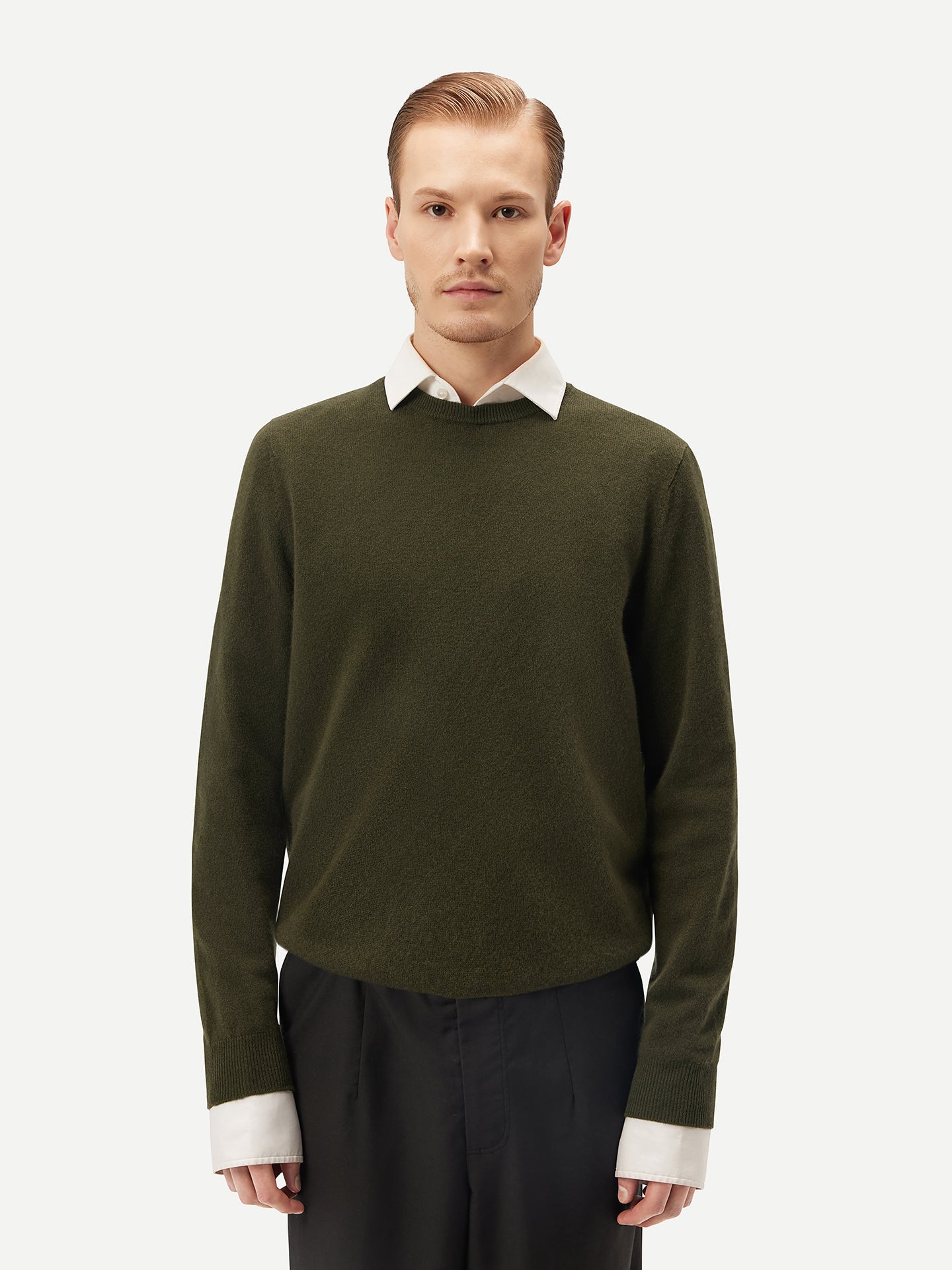 Pull col rond en Cachemire pour hommes Vert - Gobi Cashmere