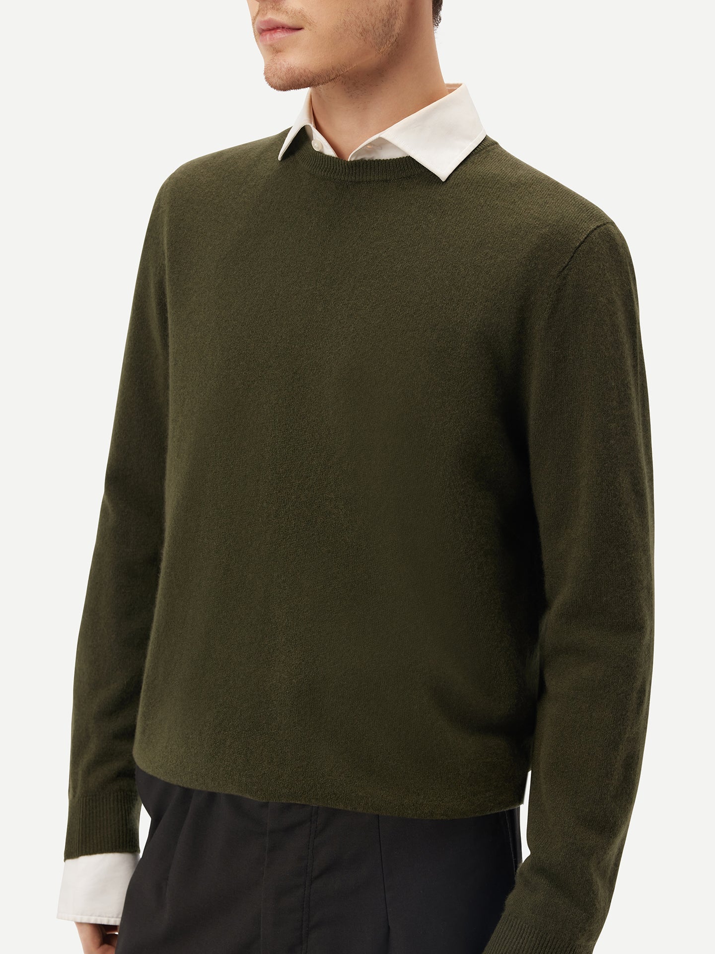 Pull col rond en Cachemire pour hommes Vert - Gobi Cashmere