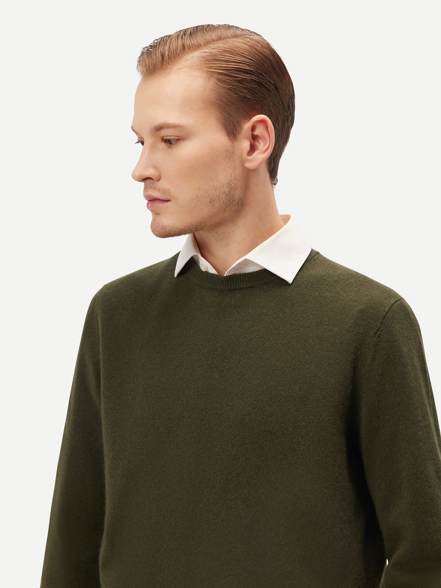 Pull col rond en Cachemire pour hommes Vert - Gobi Cashmere